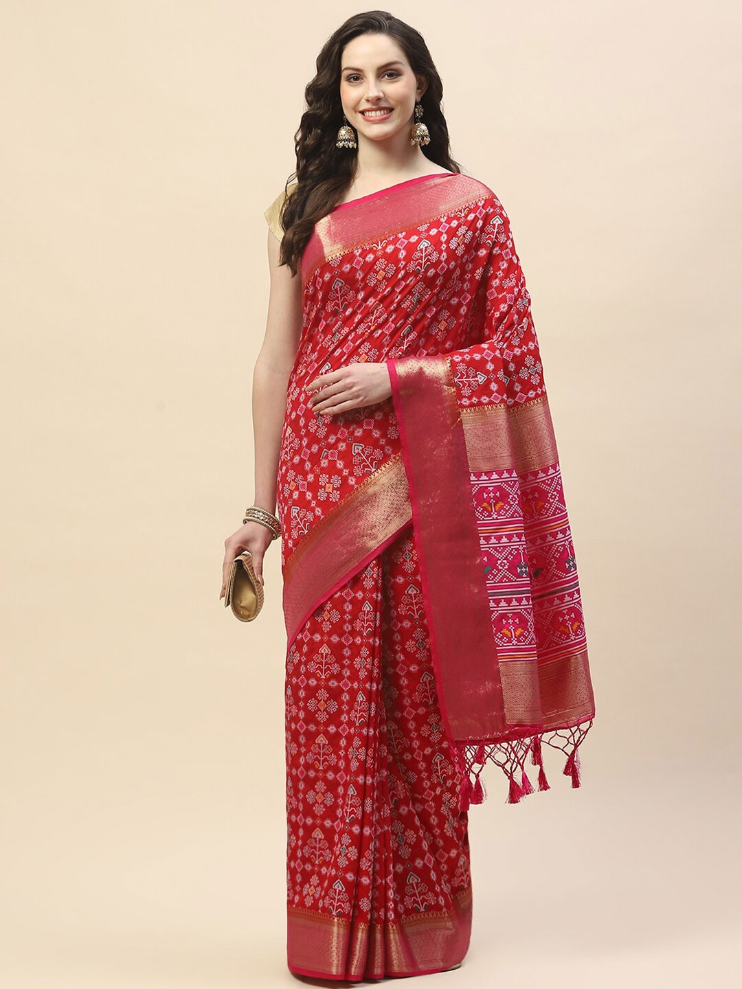 

Meena Bazaar Ethnic Motifs Printed Saree, Red