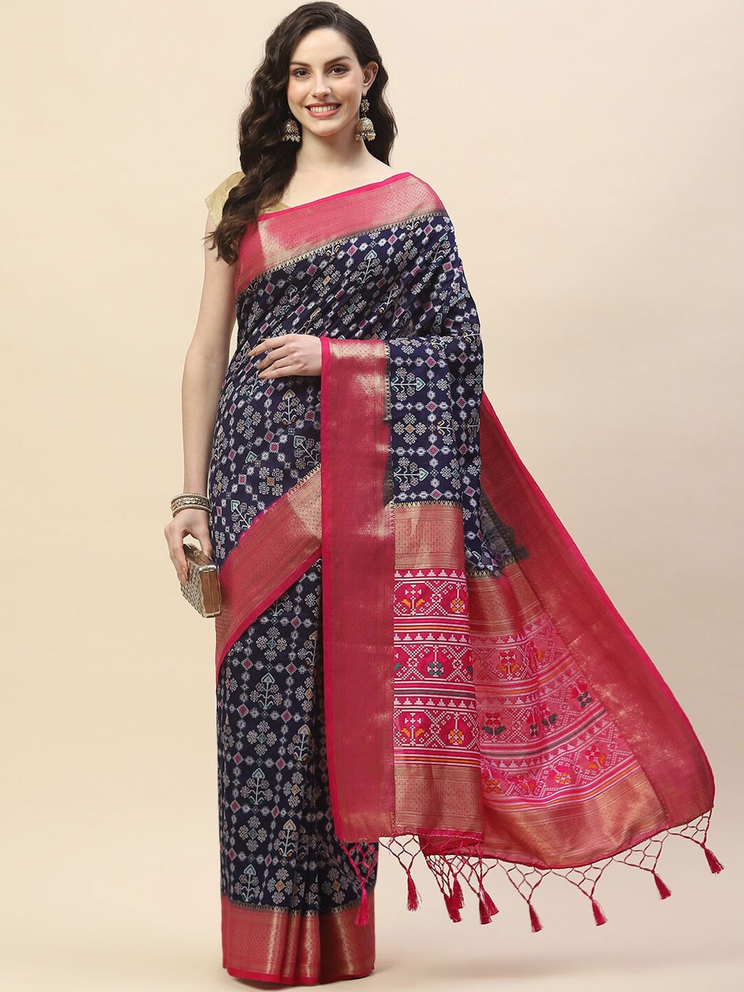 

Meena Bazaar Ethnic Motifs Zari Art Silk Saree, Navy blue