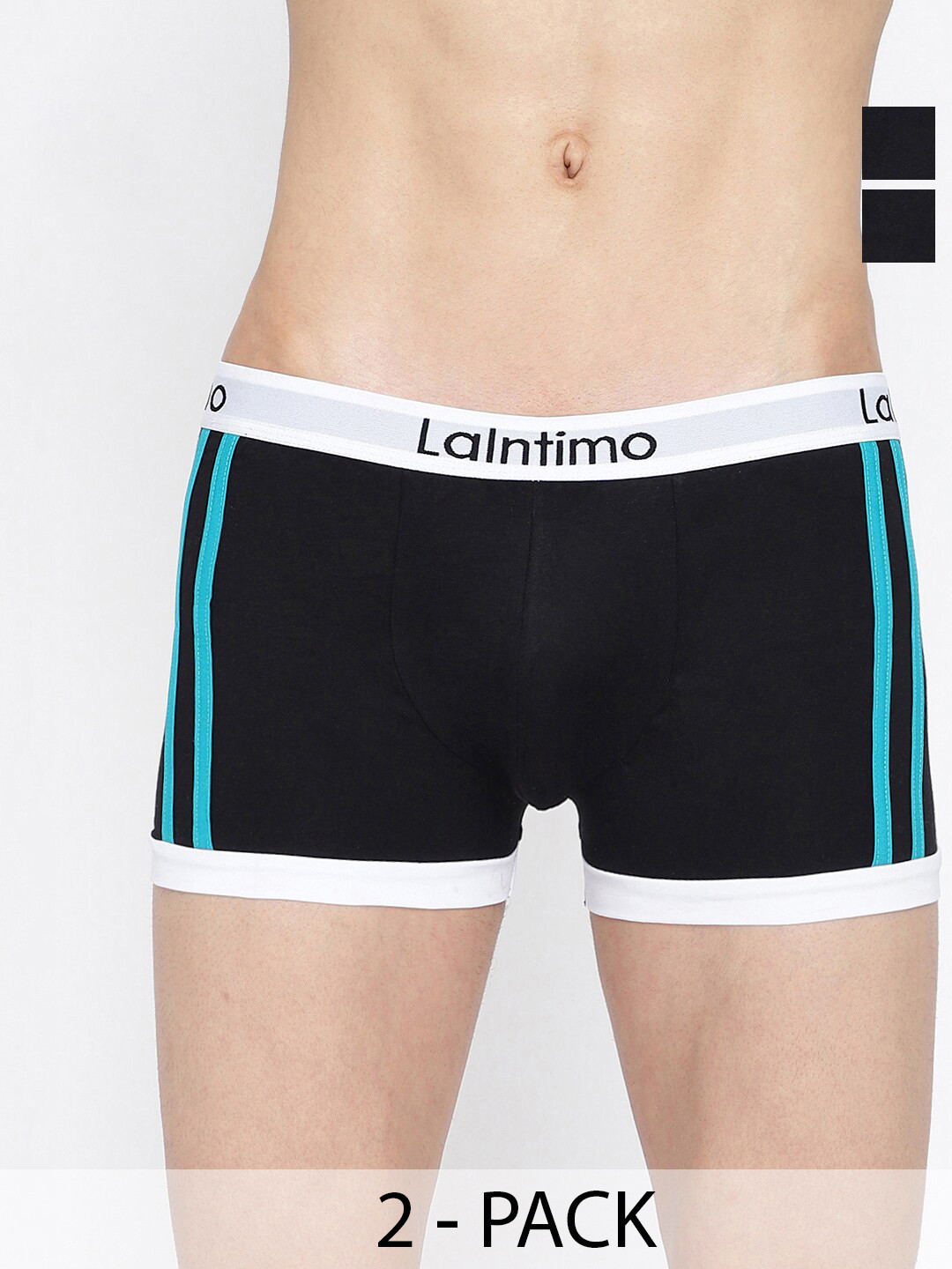 

La Intimo Men Pack Of 2 Mid-Rise Side Striped Trunks LITR010B, Black
