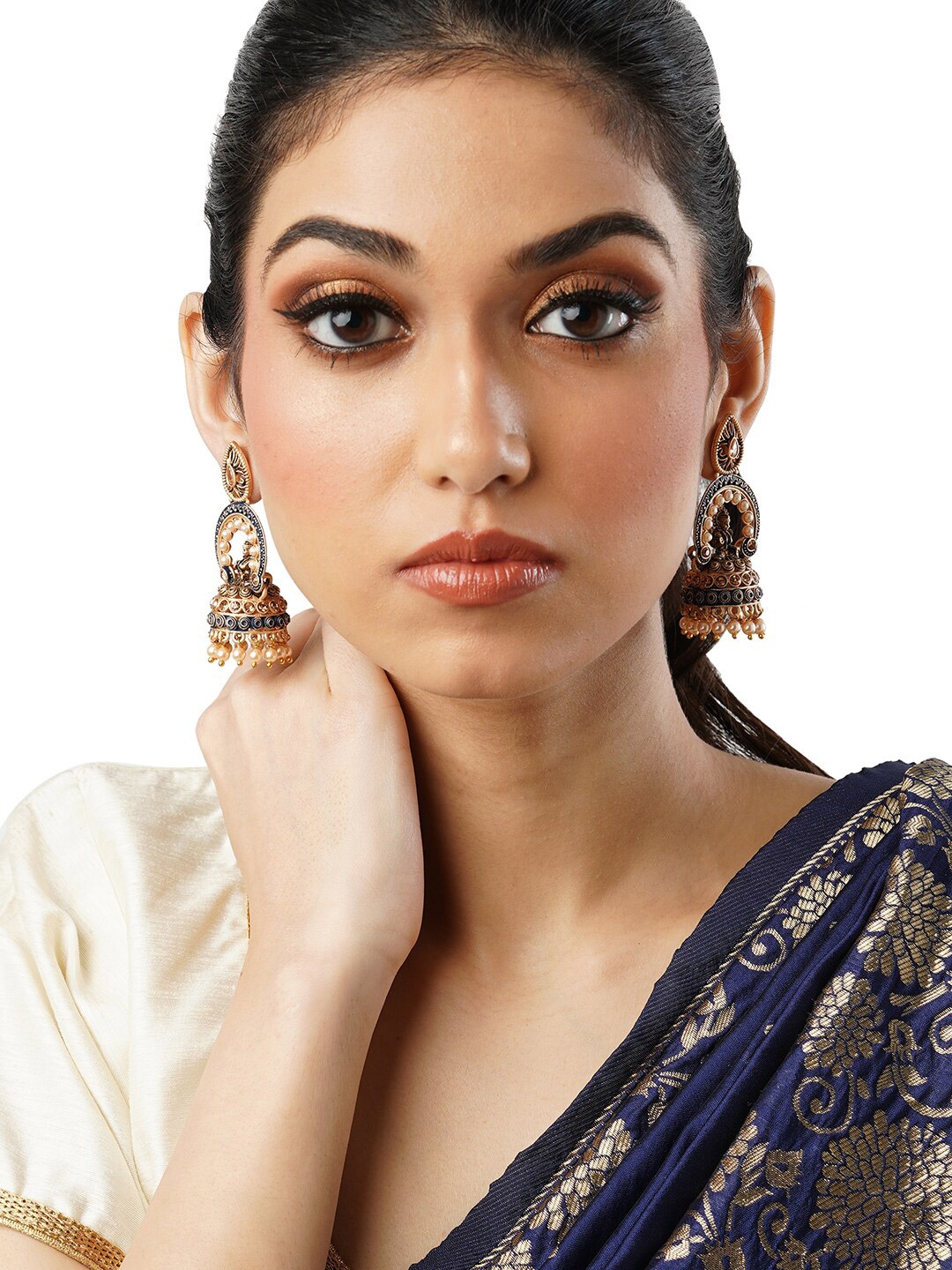 

Anouk Silver-Toned Brass-Plated Contemporary Jhumkas