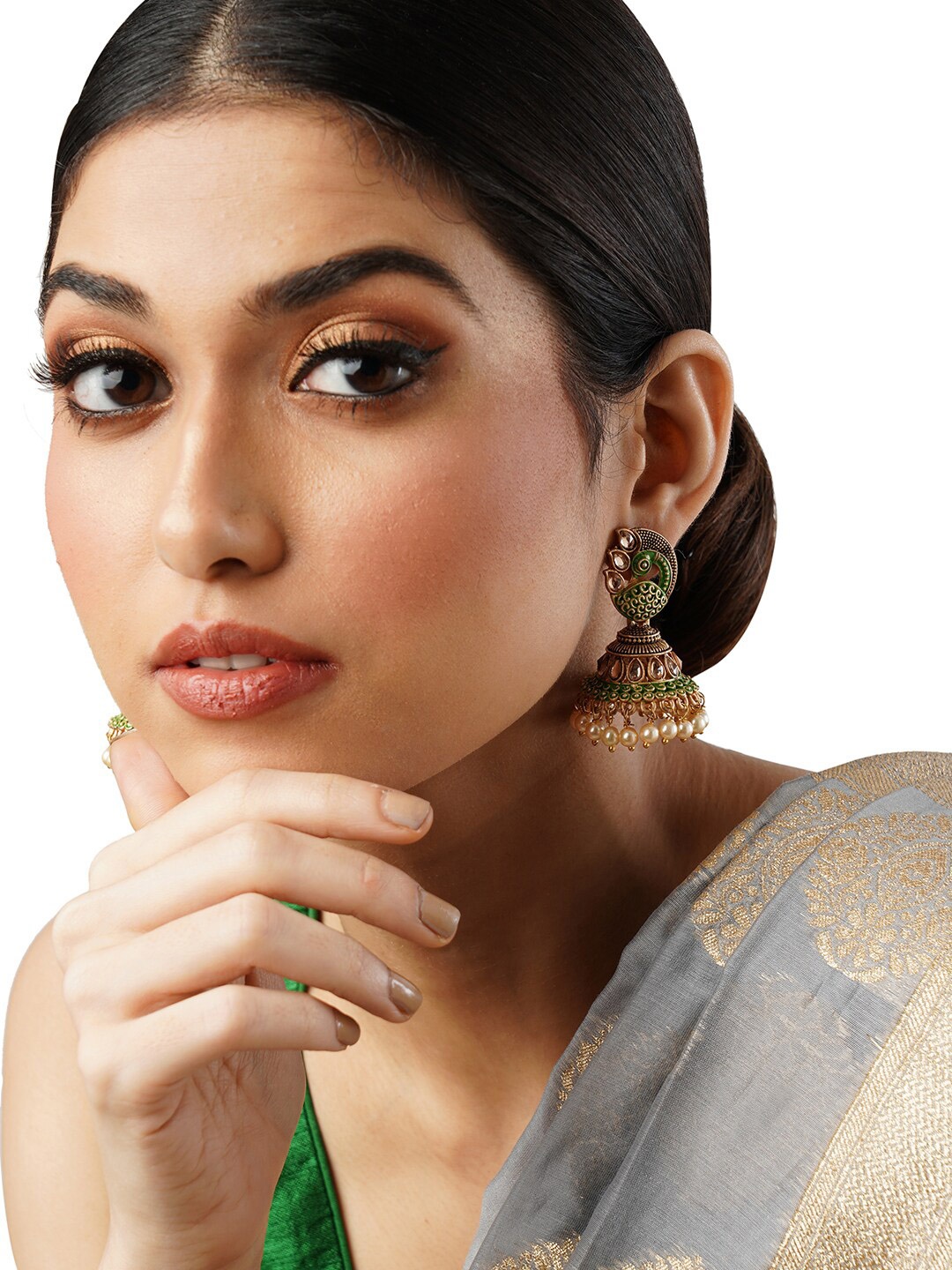 

Anouk Gold-Toned Gold-Plated Contemporary Jhumkas