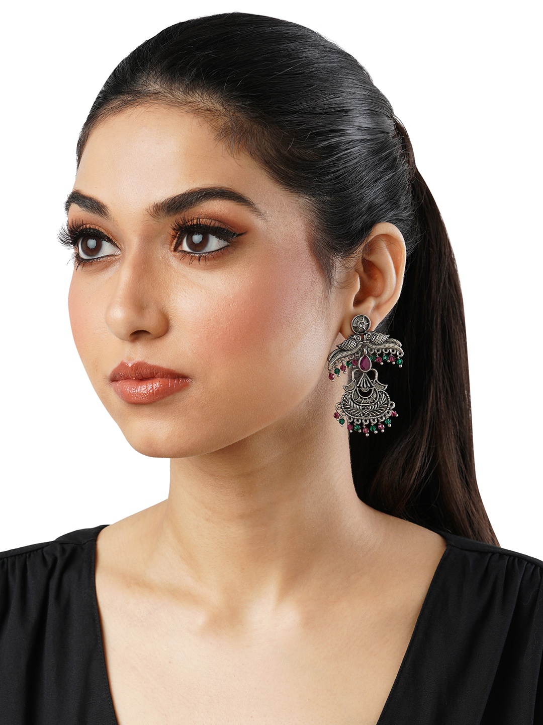 

Anouk Gold-Toned Brass-Plated Beaded Ethnic Drop Earrings, Silver