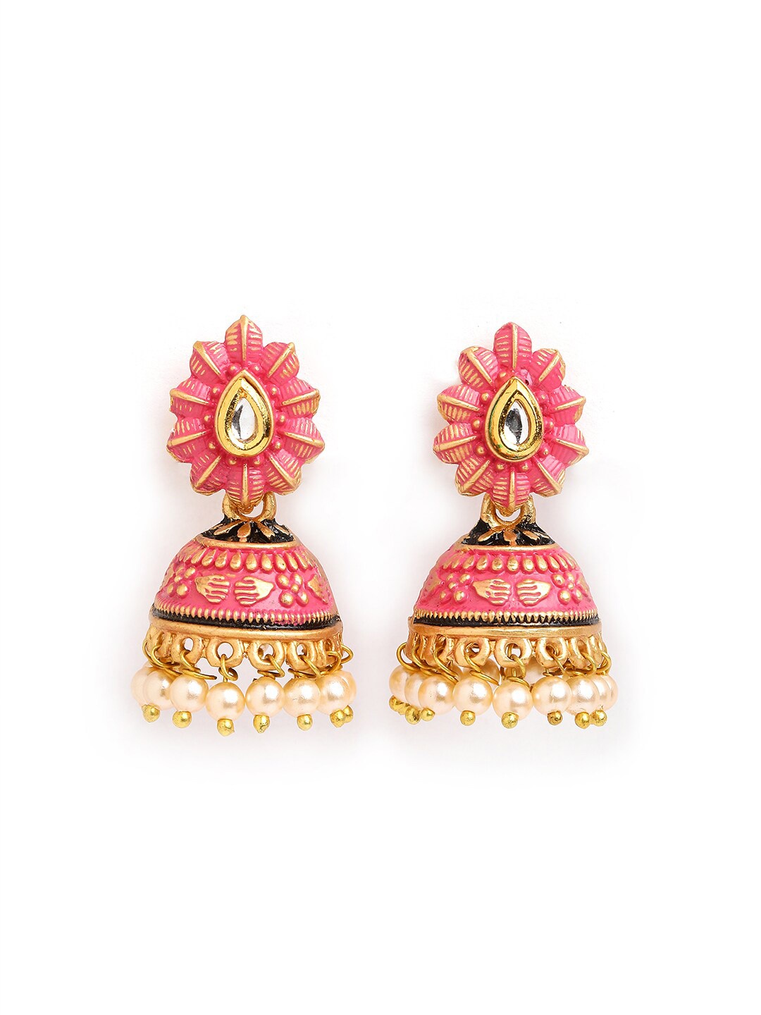 

Anouk Gold-Toned Gold-Plated Floral Jhumkas