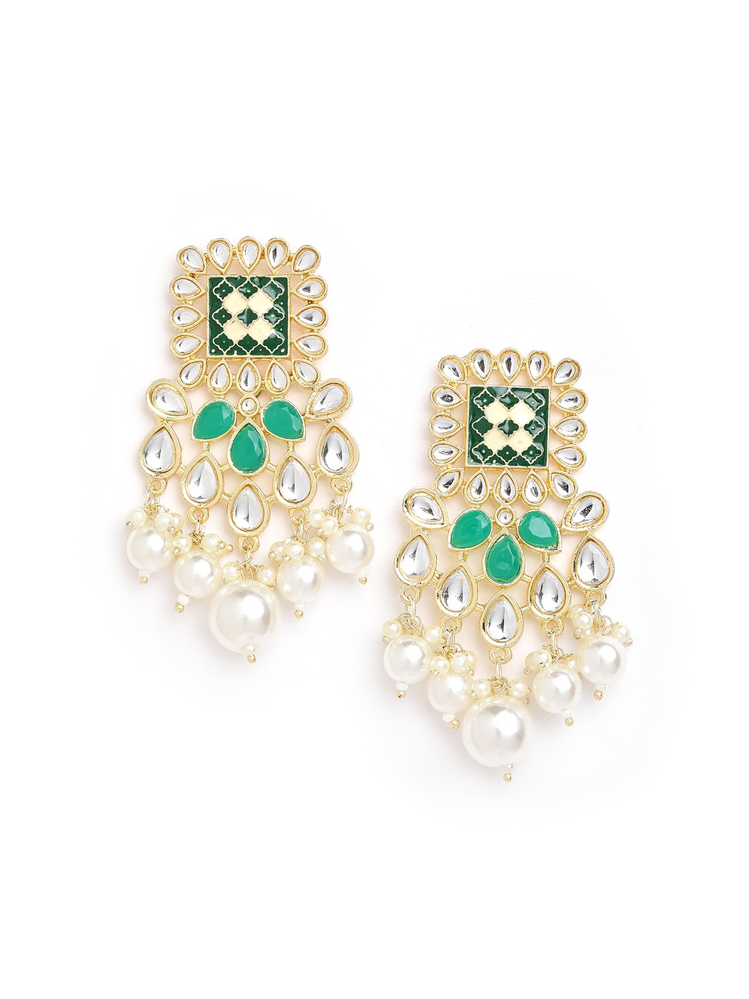

Anouk Kundan Studded Beaded Drop Earrings, Gold