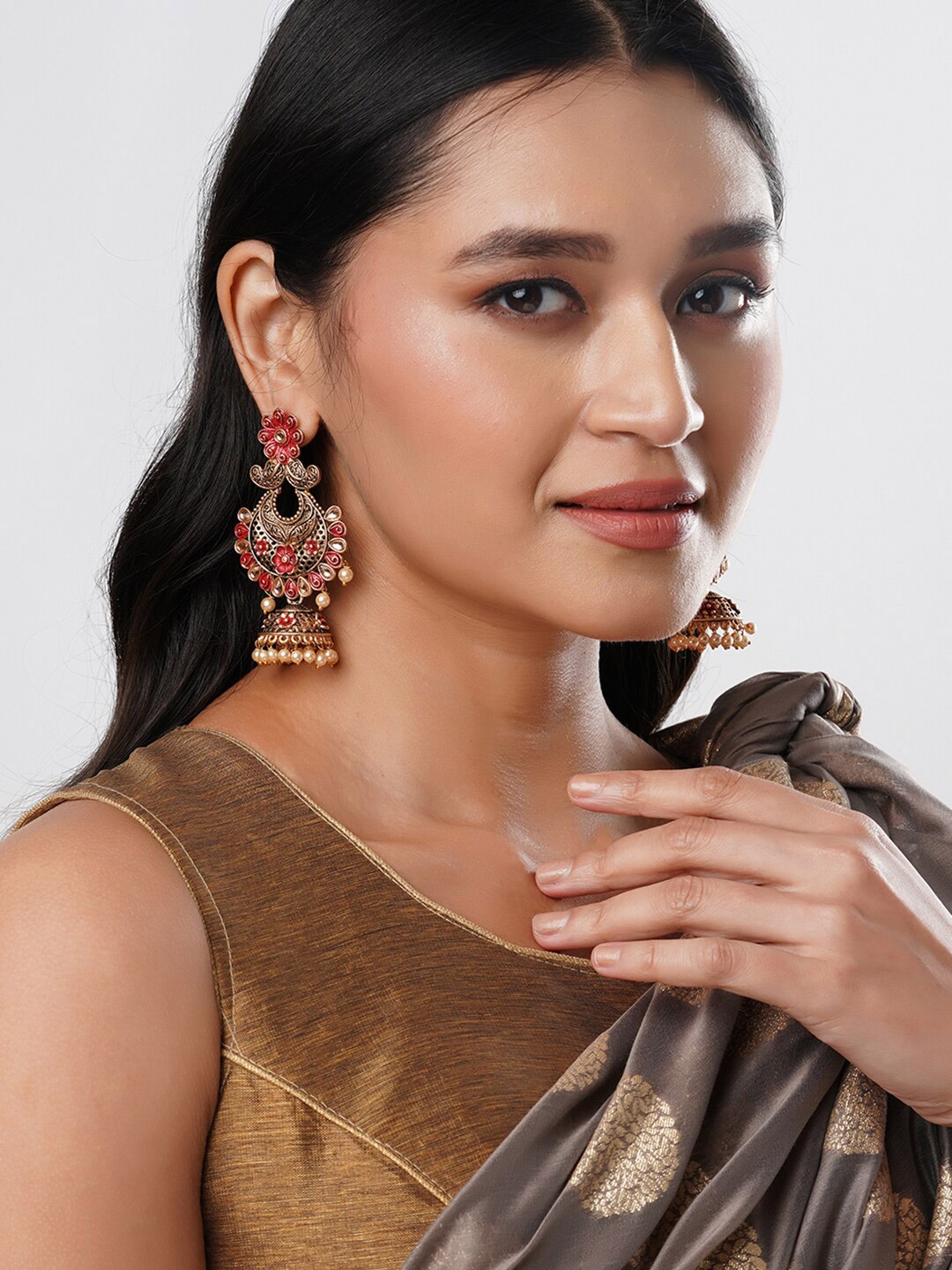 

Anouk Stone Studded Beaded Jhumkas, Gold