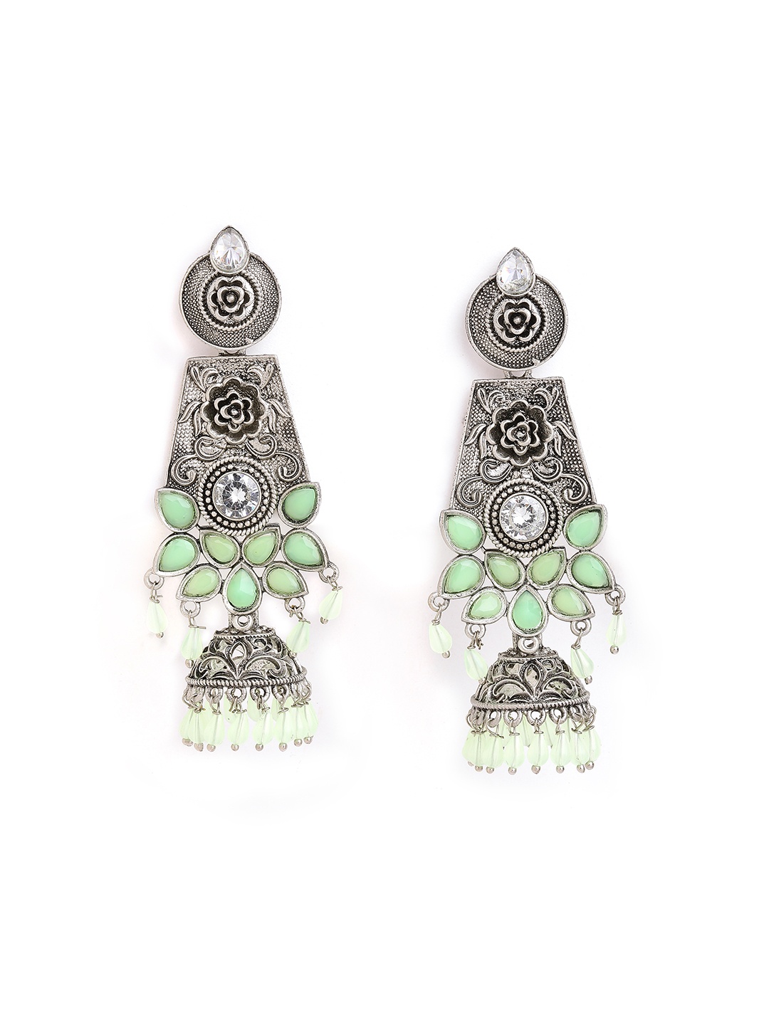 

Anouk Gold-Toned Brass-Plated Floral Jhumkas Earrings, Silver