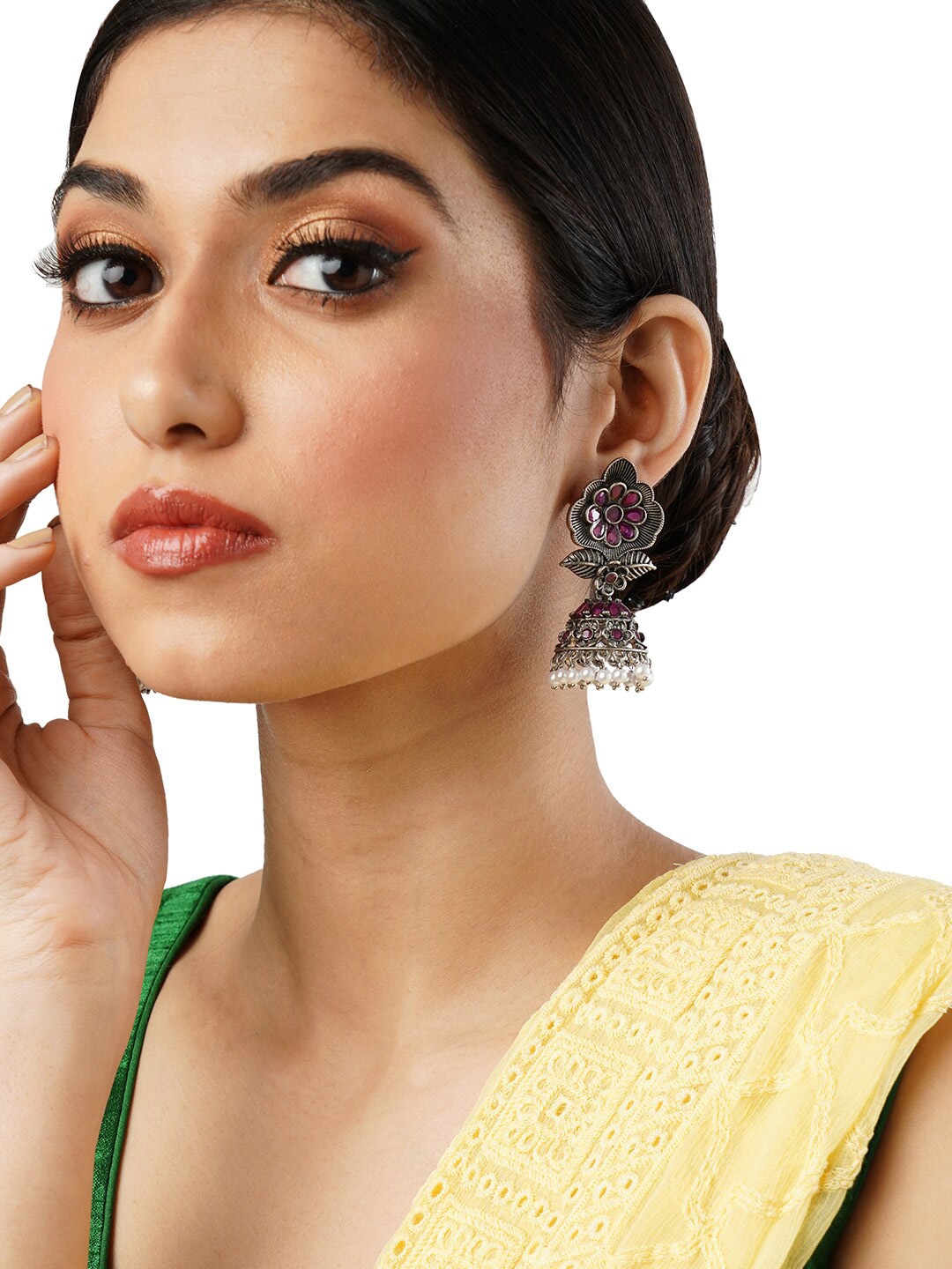 

Anouk Stone Studded Beaded Jhumkas, Silver