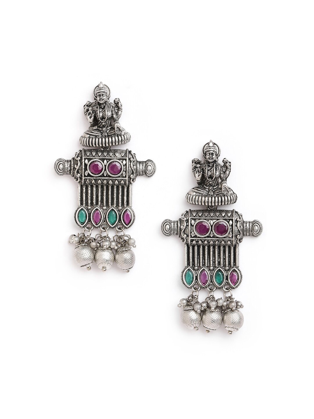 

Anouk Silver-Toned Brass-Plated Beaded & Stone Studded Drop Earrings