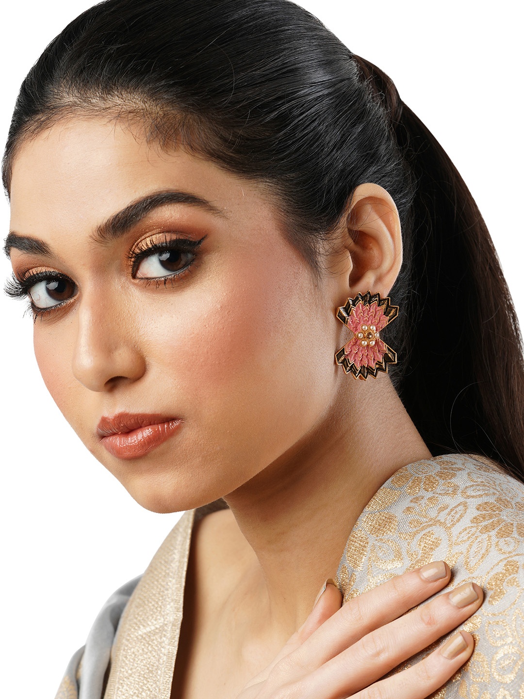 

Anouk Silver-Toned Brass-Plated Beaded Floral Studs Earrings
