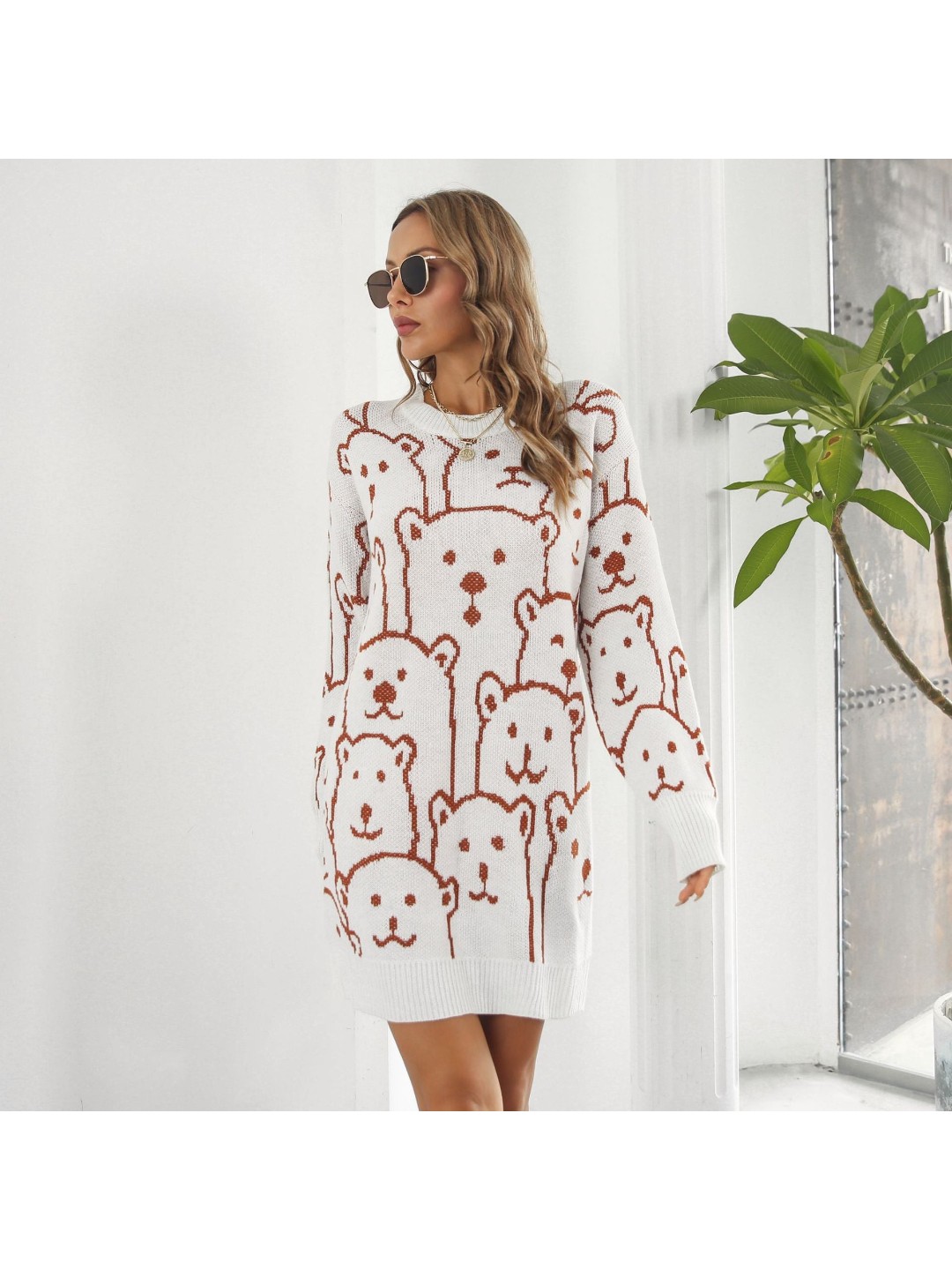 

DressBerry White & Brown Printed Round Neck T-shirt Dress