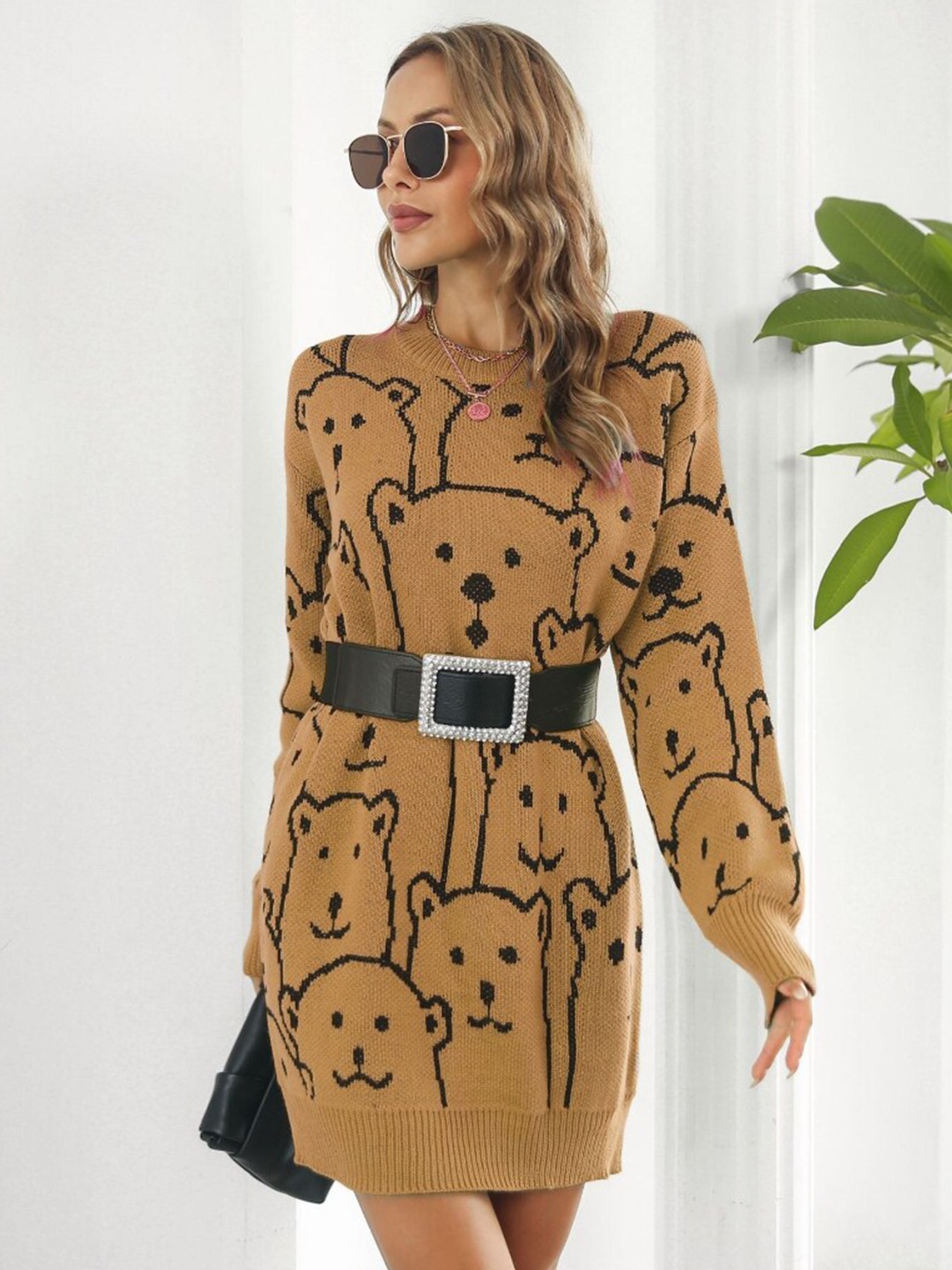 

DressBerry Yellow Round Neck Long Sleeves A-Line Dress