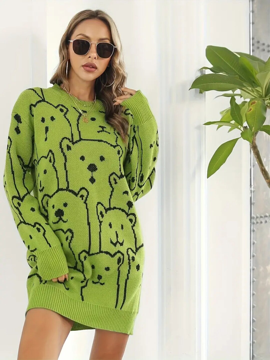 

DressBerry Abstract Print Sweater Dress, Green