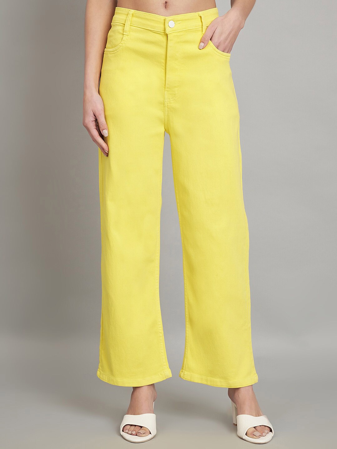 

AngelFab Women Jean Relaxed Fit High-Rise Clean Look Cotton Jeans, Yellow