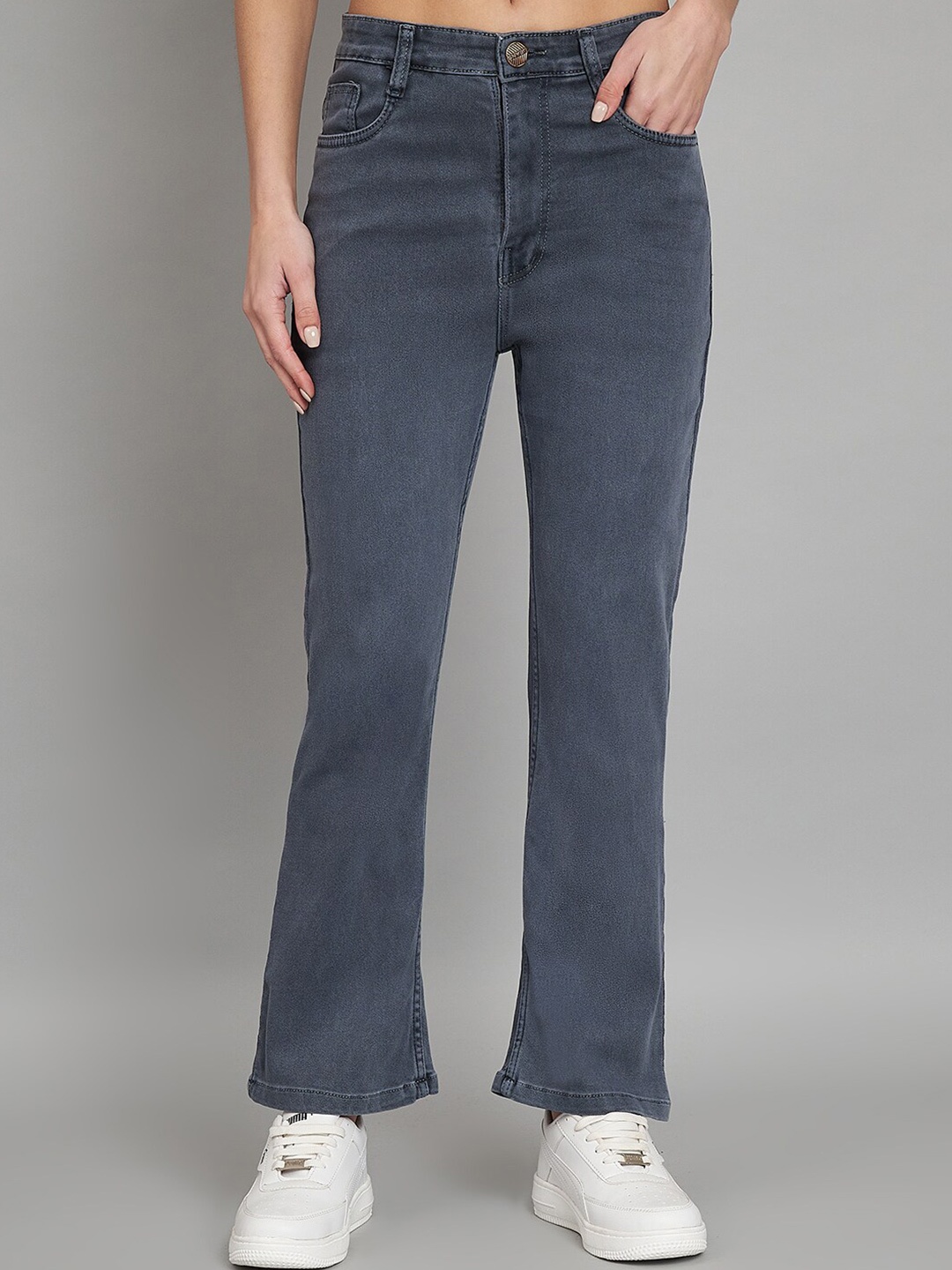 

AngelFab Women Jean Bootcut Mid-Rise Dark Shade Clean Look Cotton Jeans, Grey