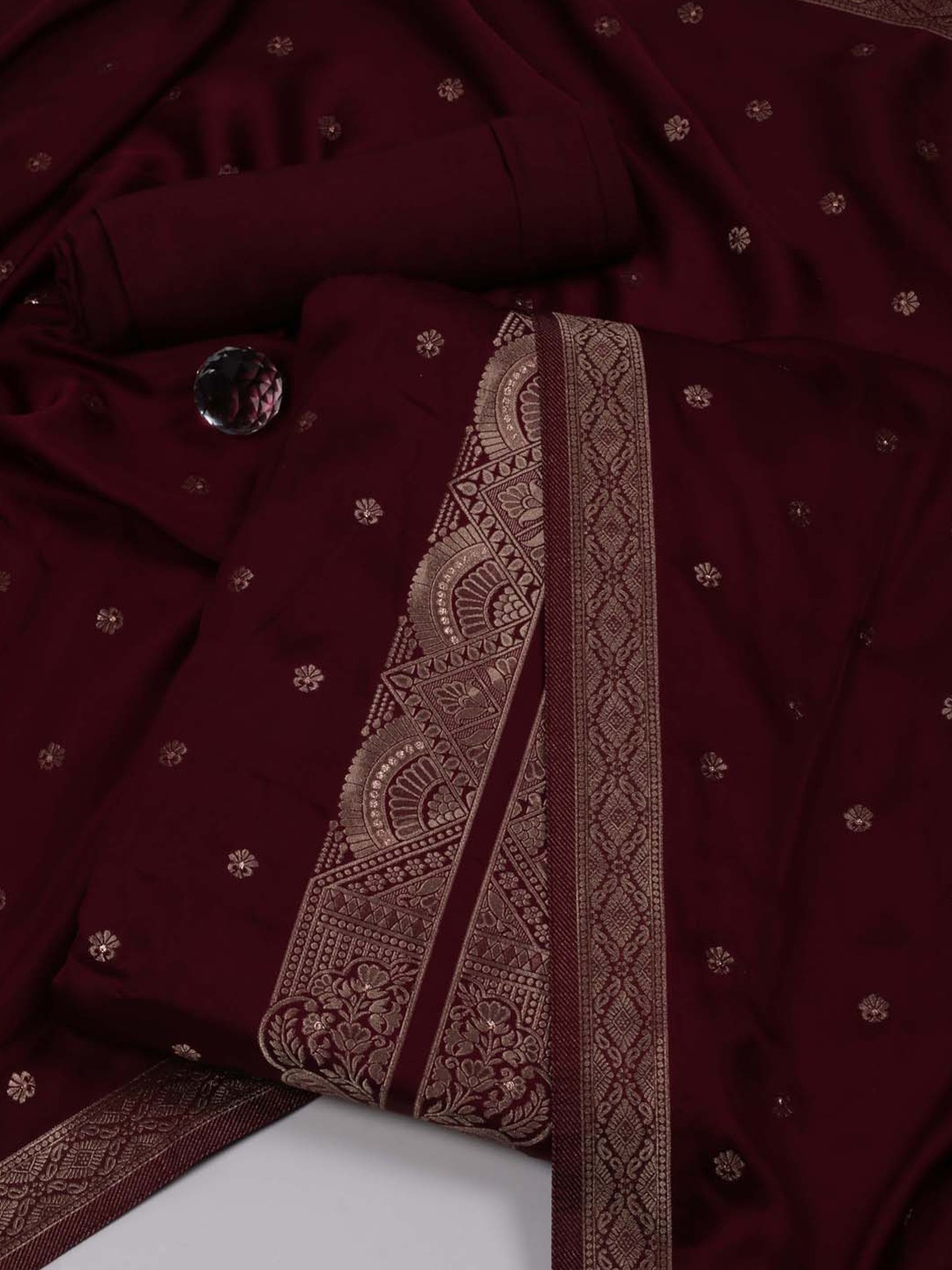 

Meena Bazaar Ethnic Motifs Woven Designed Satin Unstitched Dress Material, Burgundy