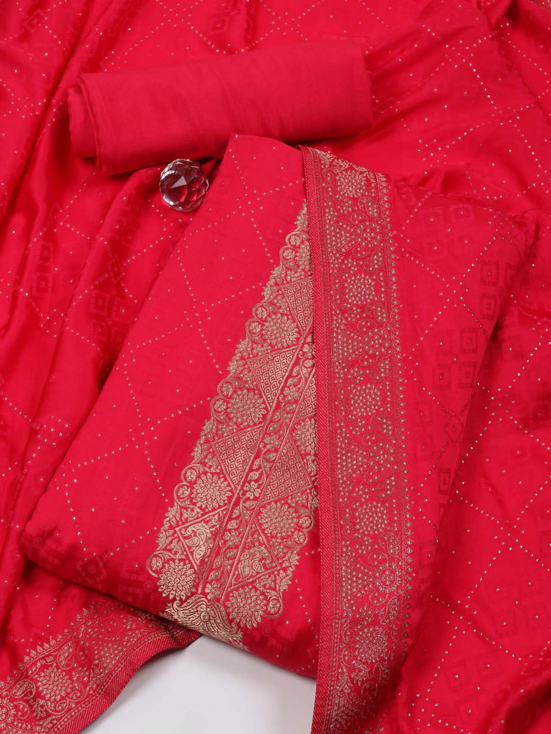 

Meena Bazaar Woven Designed Satin Unstitched Dress Material, Pink