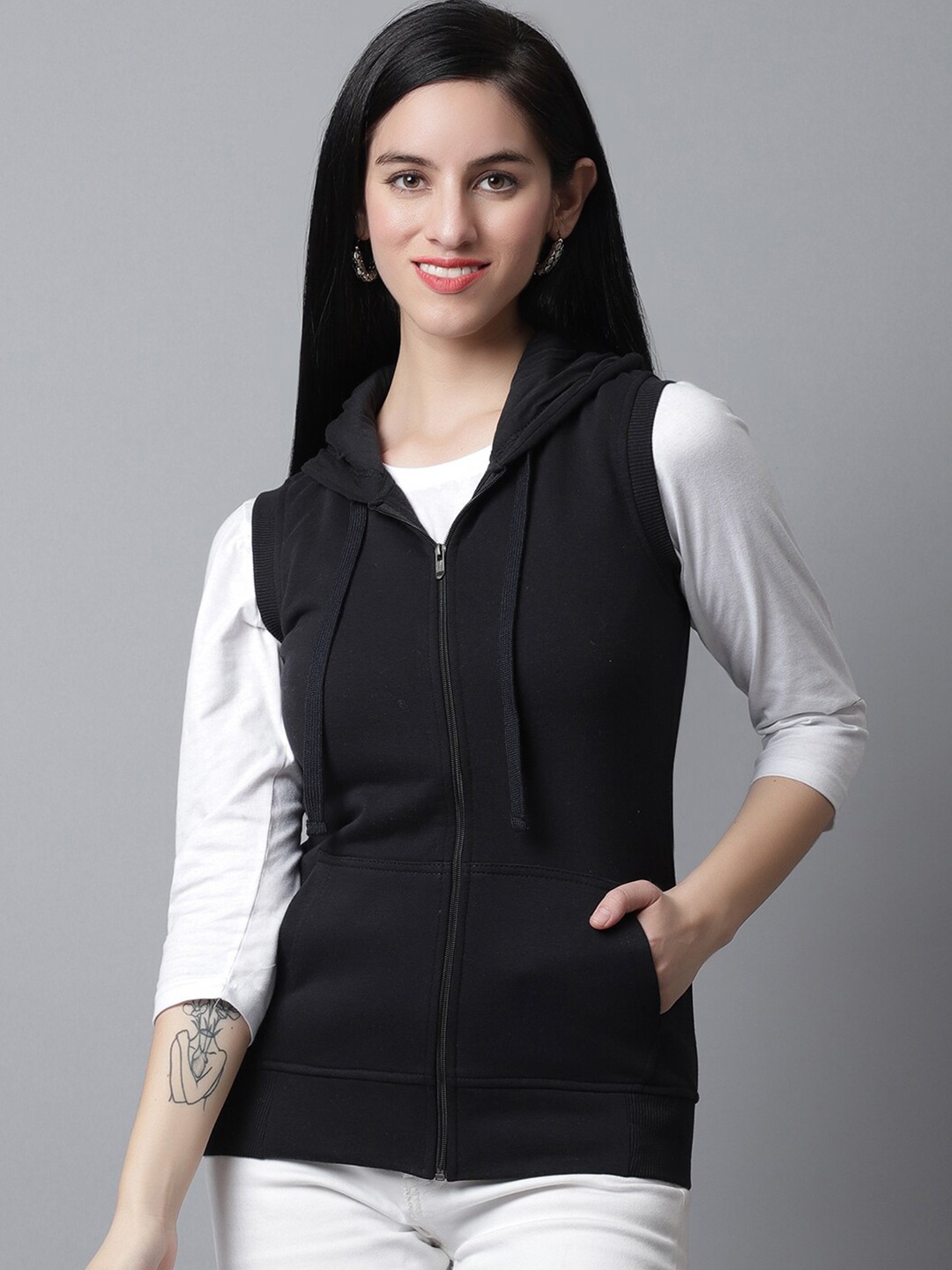 

Rute Hooded Front-Open Sweatshirt, Black