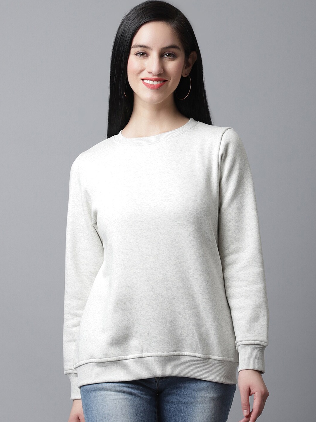 

Rute Fleece Round Neck Long Sleeves Pullover Sweatshirt, White