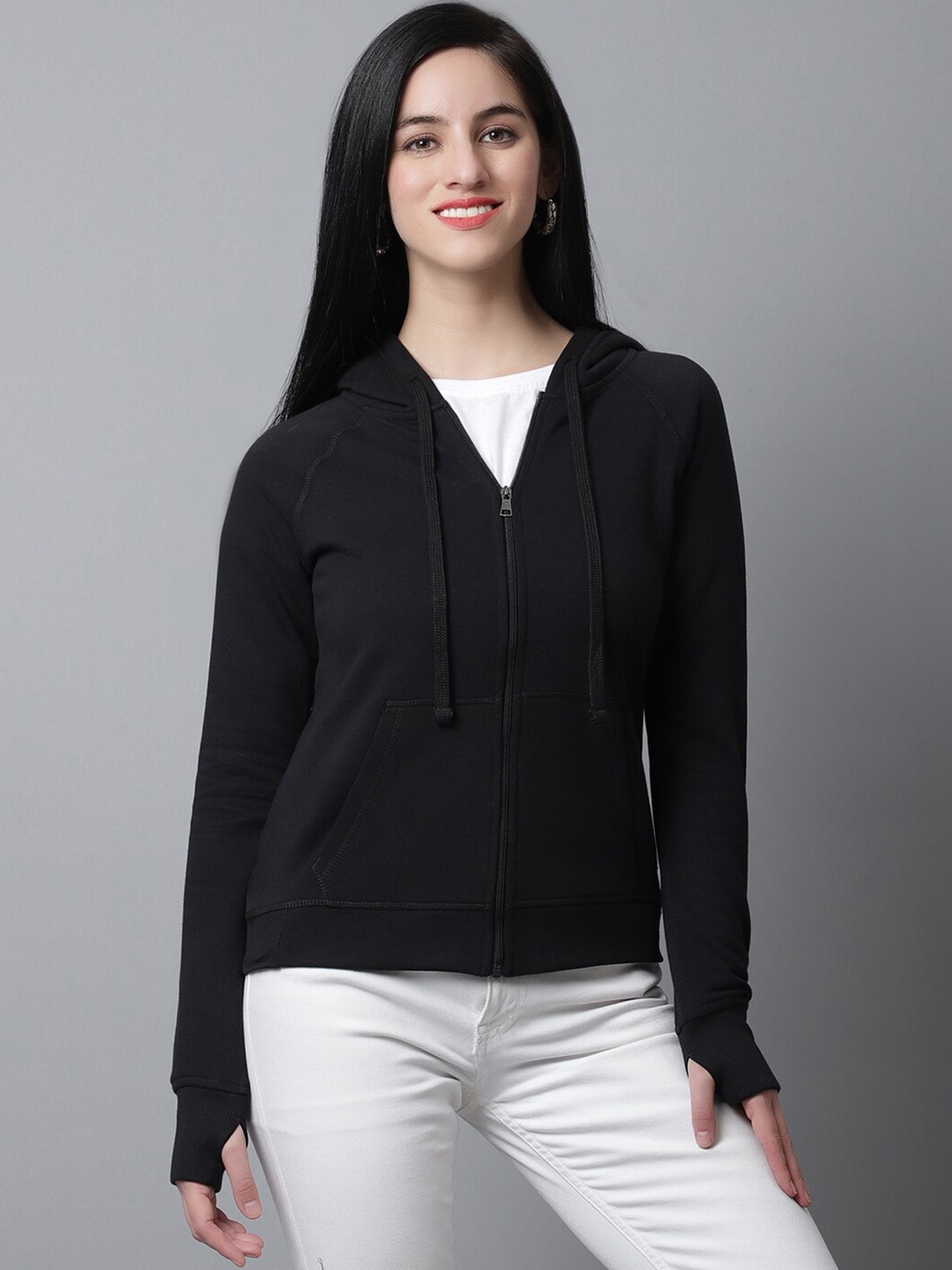 

Rute Front-Open Hooded Sweatshirt, Black