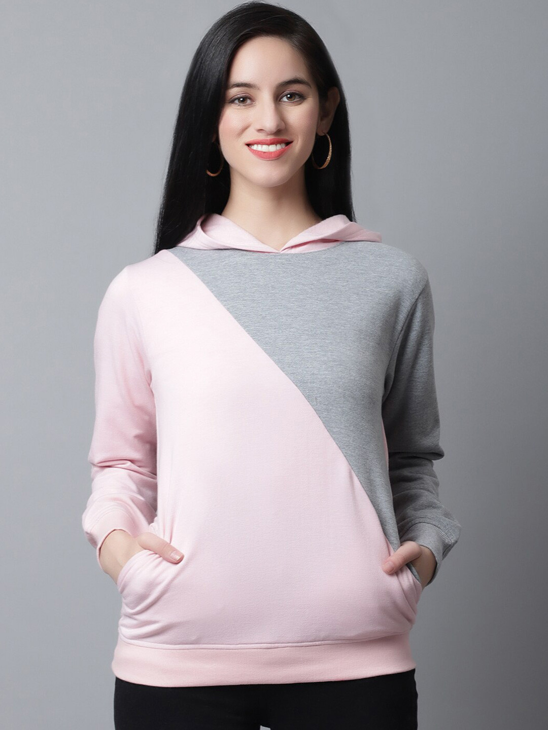 

Rute Long Sleeves Colourblocked Hooded Sweatshirt, Pink