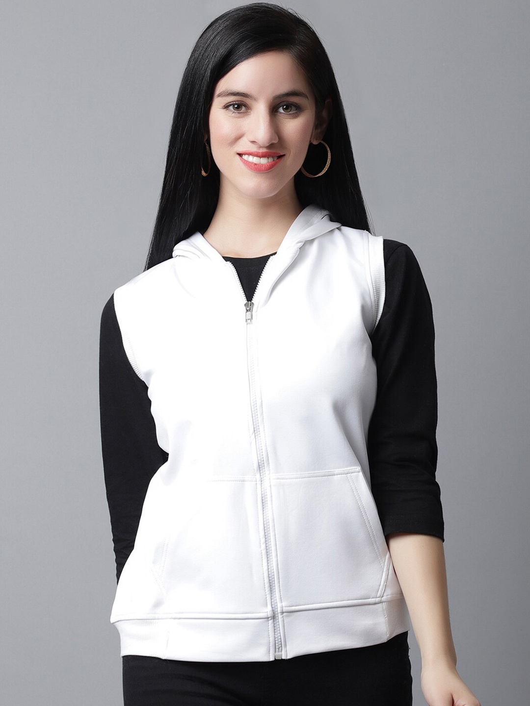 

Rute Fleece Sleeveless Hooded Sweatshirt, White