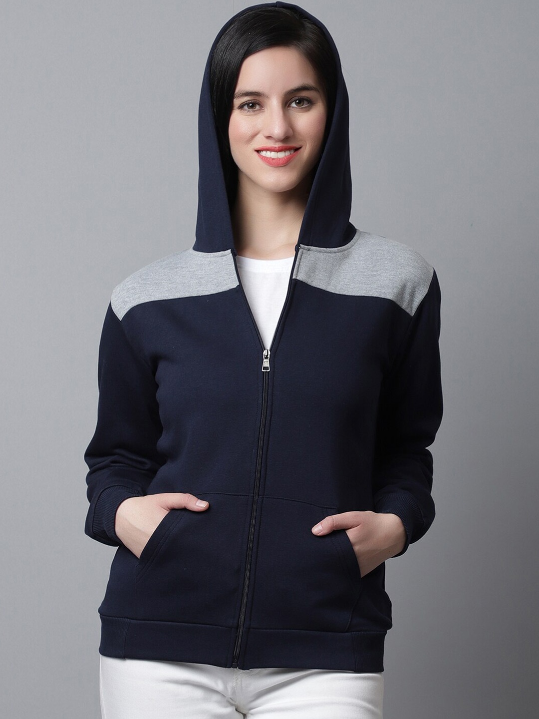 

Rute Hooded Front-Open Sweatshirt, Navy blue