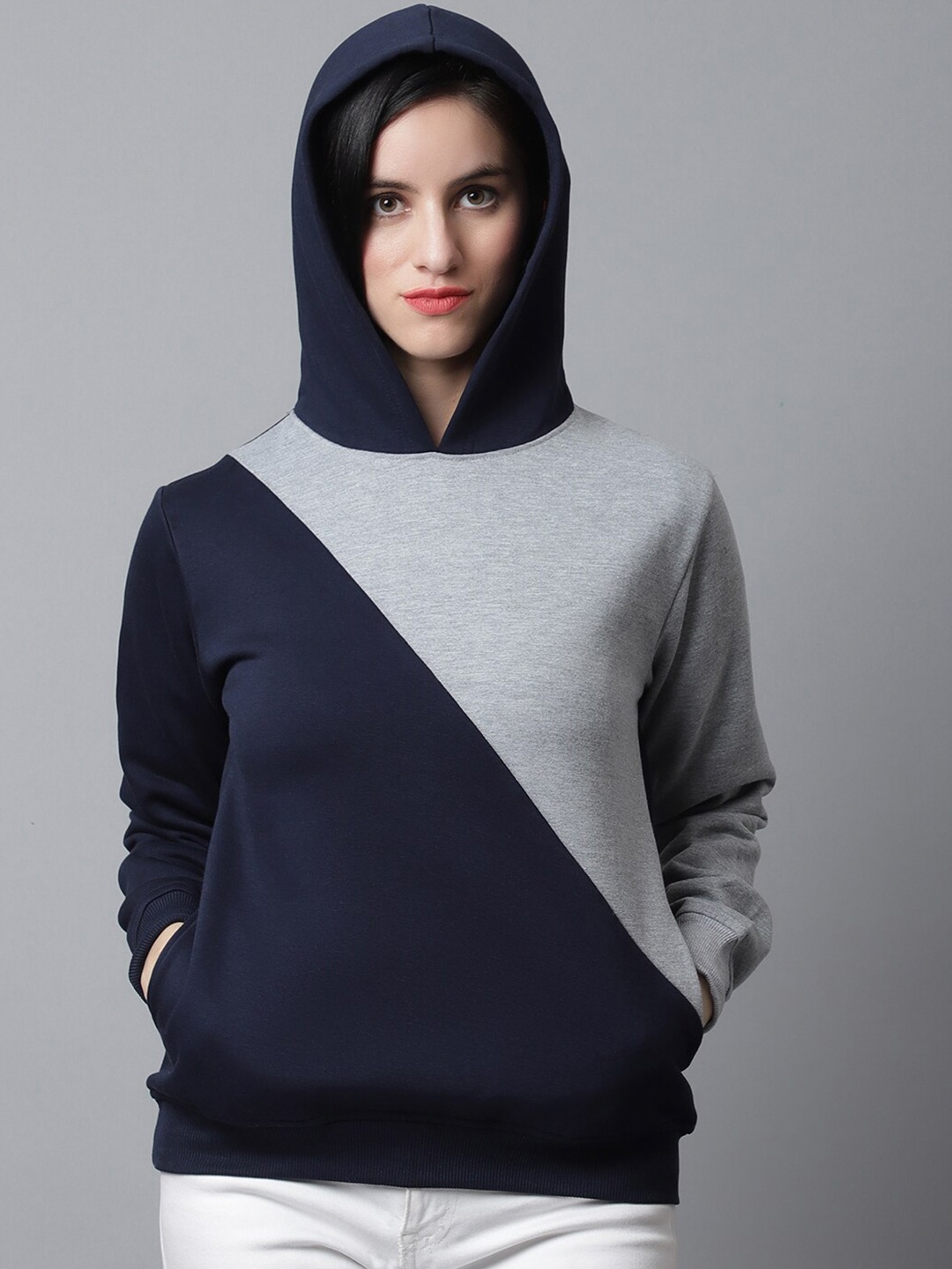 

Rute Long Sleeves Colourblocked Hooded Sweatshirt, Navy blue