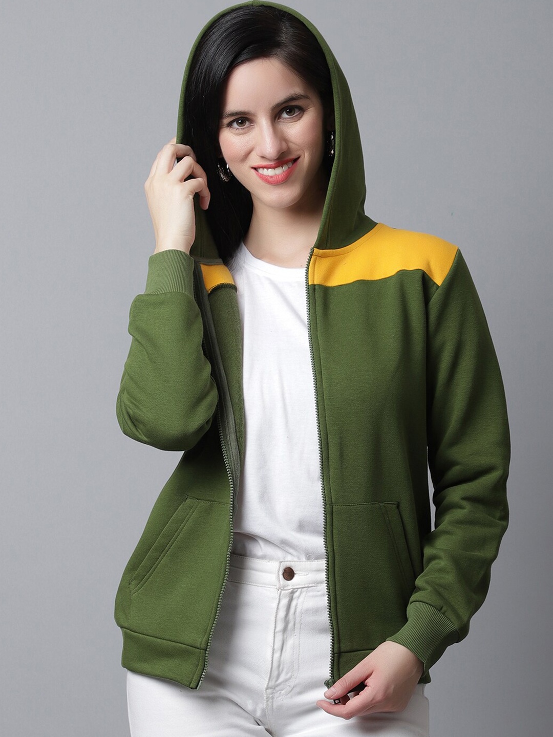 

Rute Colourblocked Front-Open Hooded Sweatshirt, Green