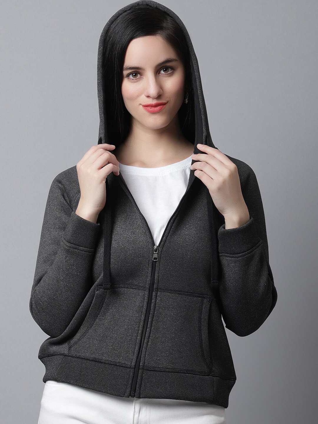 

Rute Hooded Front-Open Sweatshirt, Grey