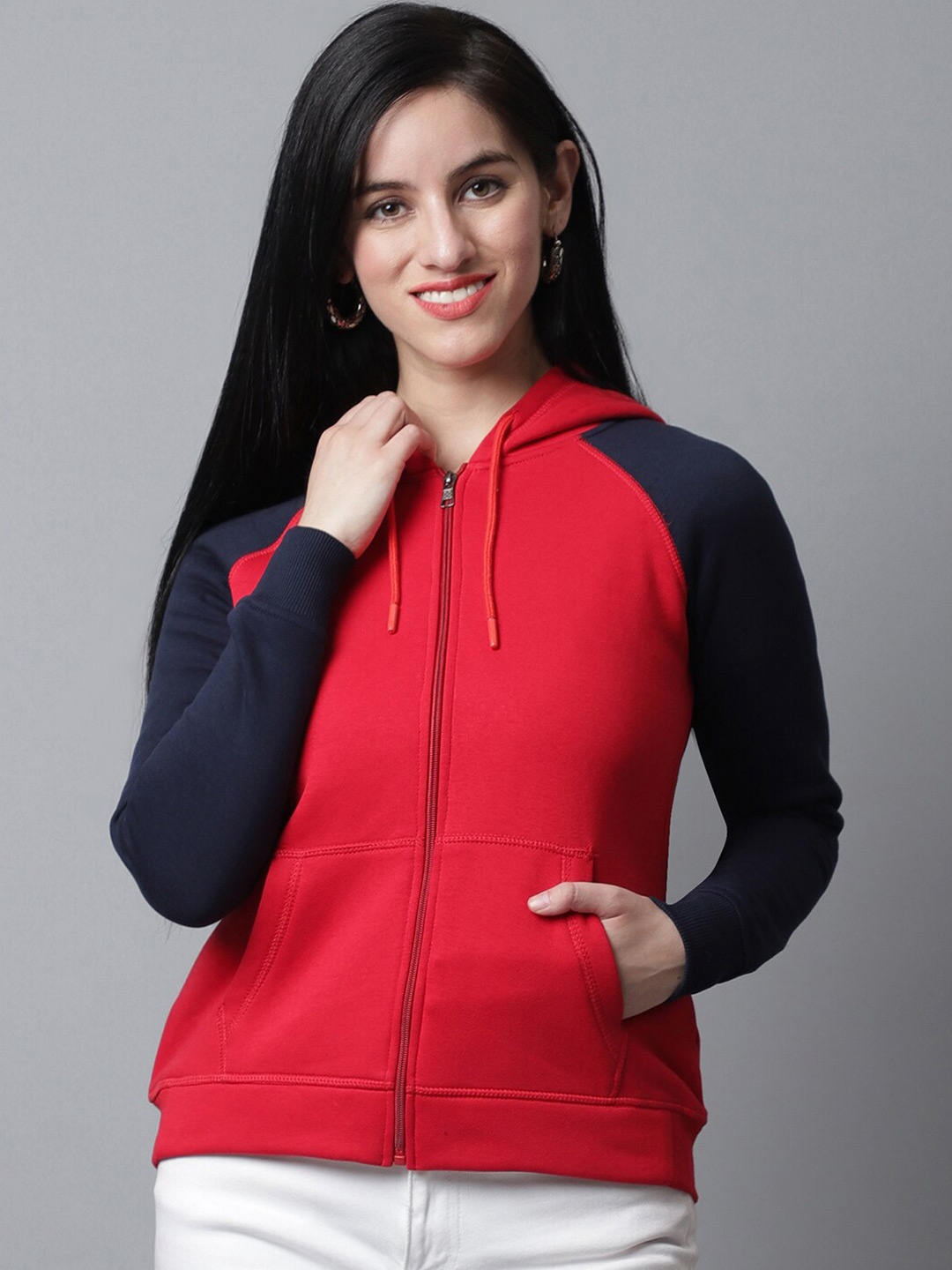 

Rute Hooded Front-Open Sweatshirt, Red