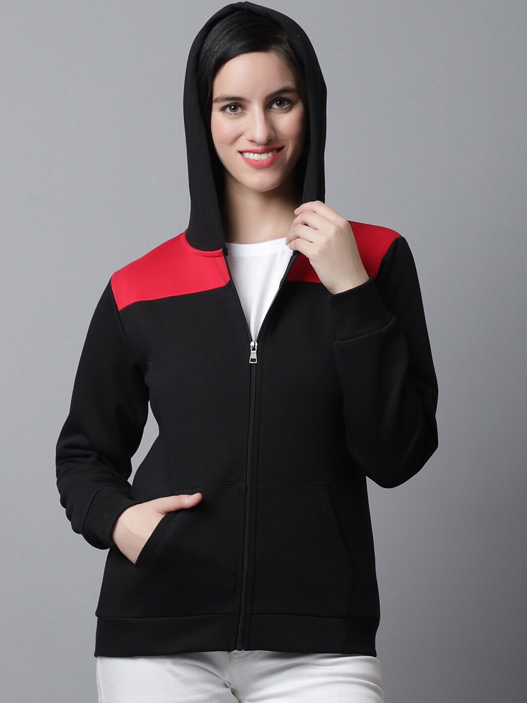 

Rute Front Open Long Sleeves Hooded Sweatshirt, Black