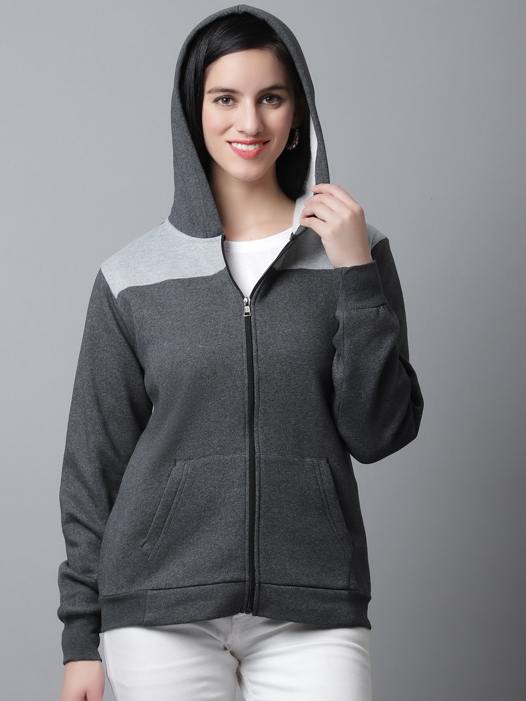 

Rute Long Sleeves Front Open Hooded Sweatshirt, Grey melange