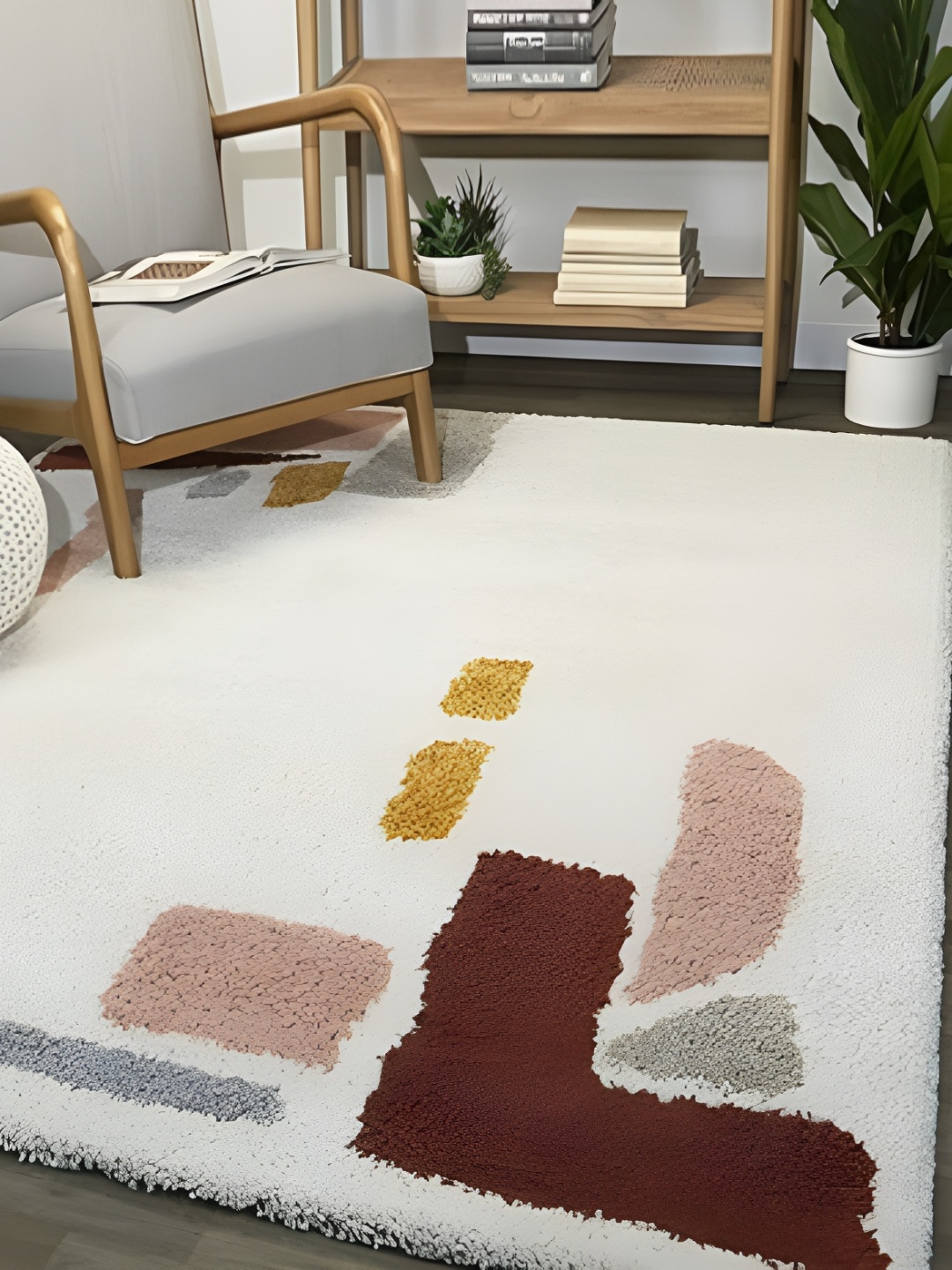 Shopgallery Red & White Geometric Anti-Skid Shaggy Carpet