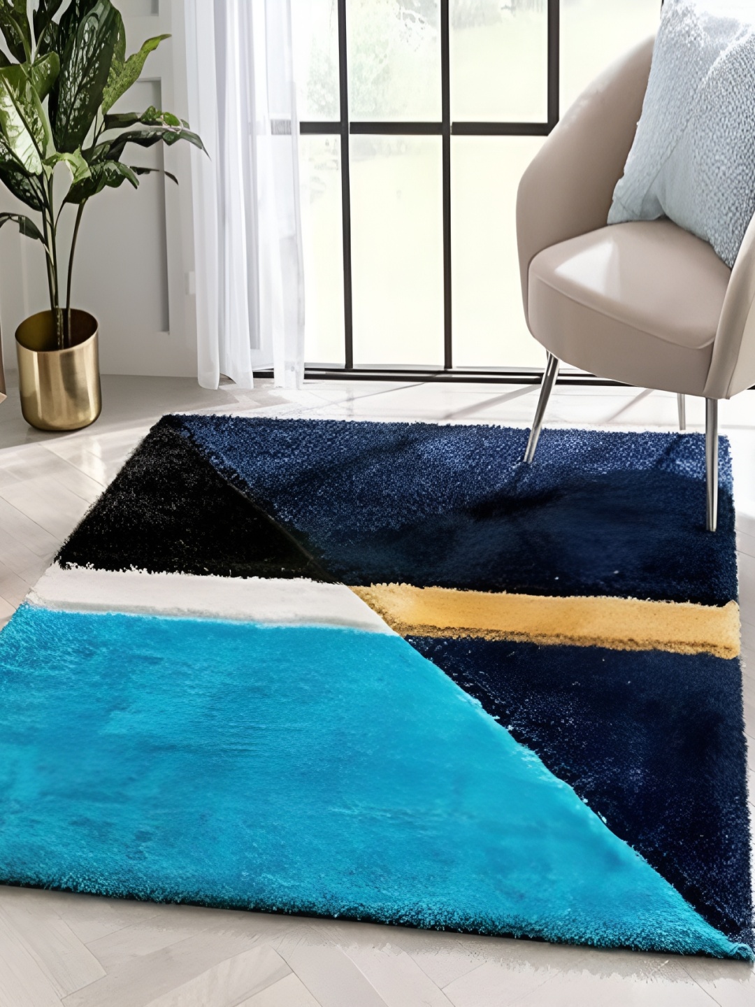 

Shopgallery Black & Blue Geometric Anti-Skid Shaggy Carpet