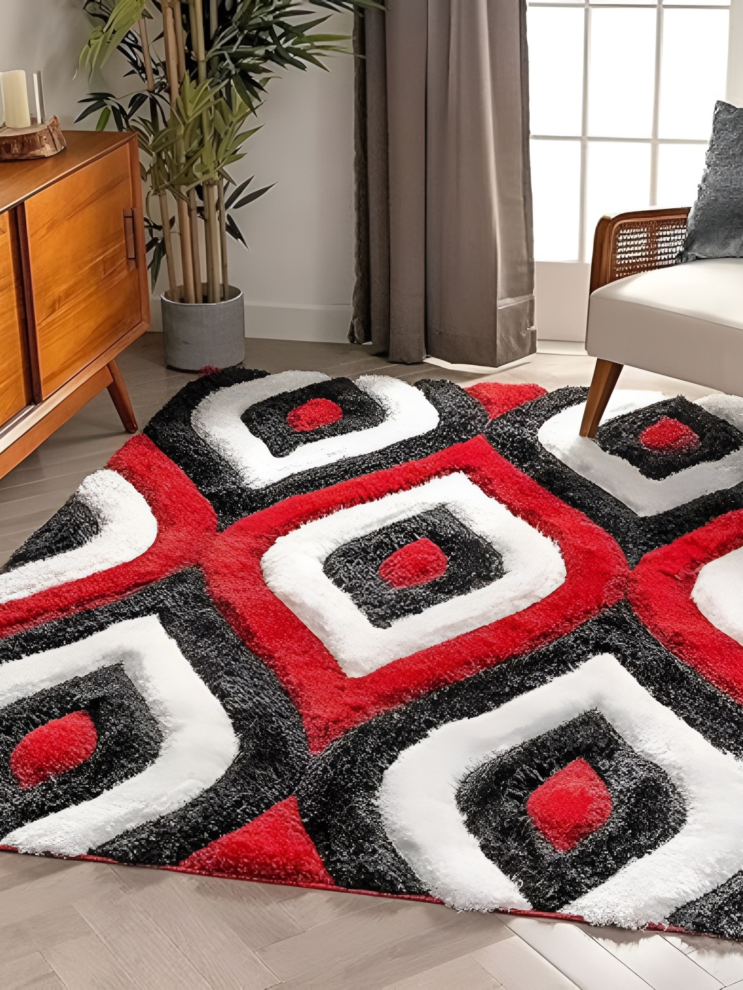 Shopgallery Black Geometric Anti-Skid Carpet
