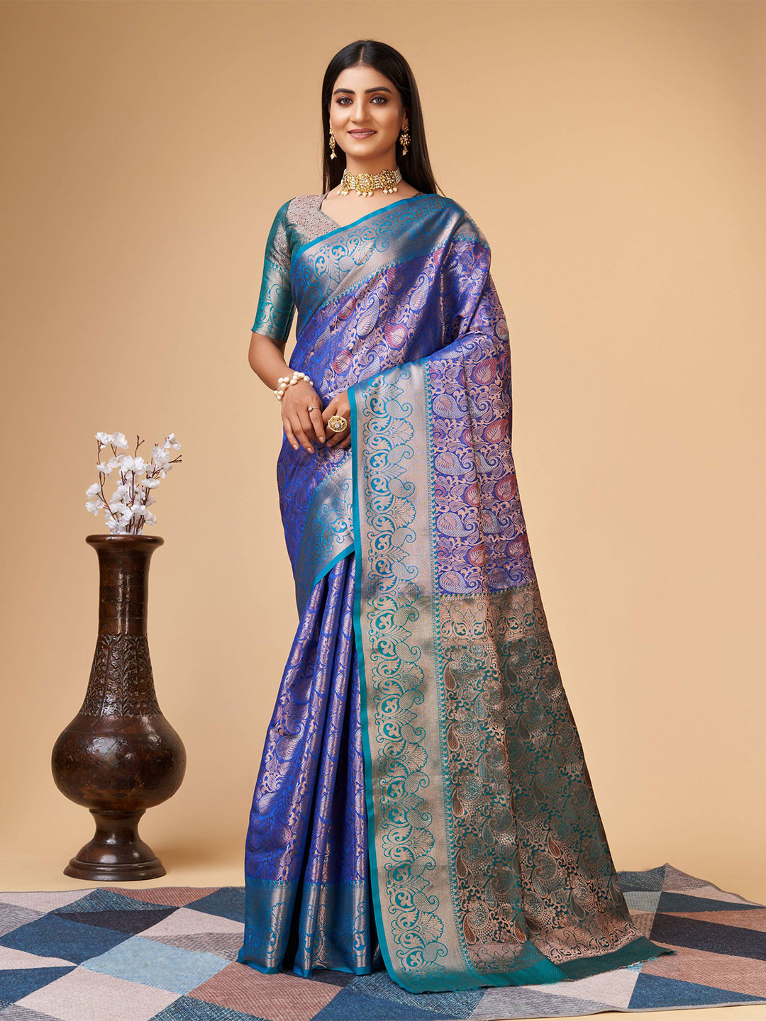 

ZILVIRA Ethnic Woven Design Zari Art Silk Saree, Blue