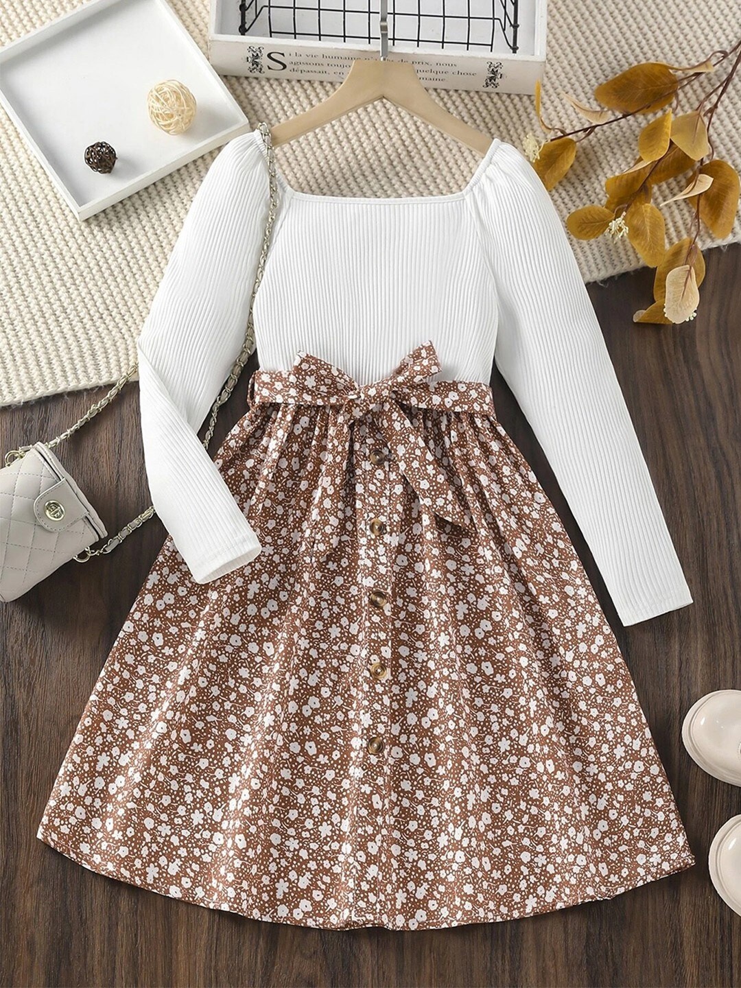 

BAESD Girls Printed Fit & Flare Dress, Brown