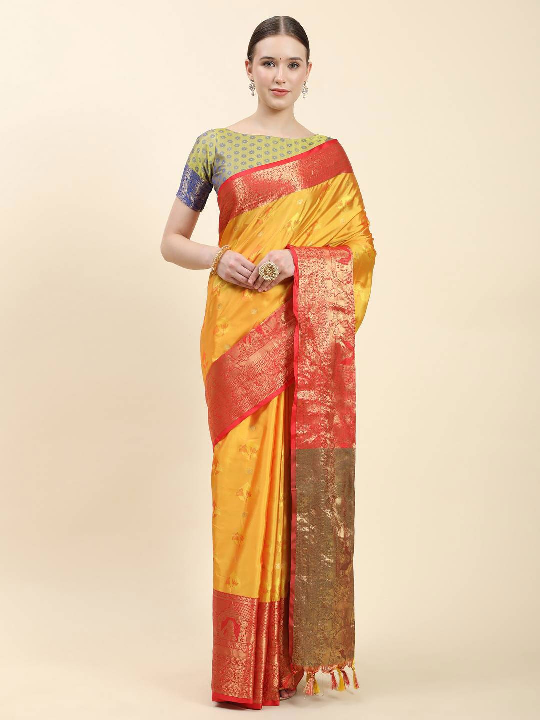 

ZILVIRA Ethnic Woven Design Zari Pure Silk Saree, Red