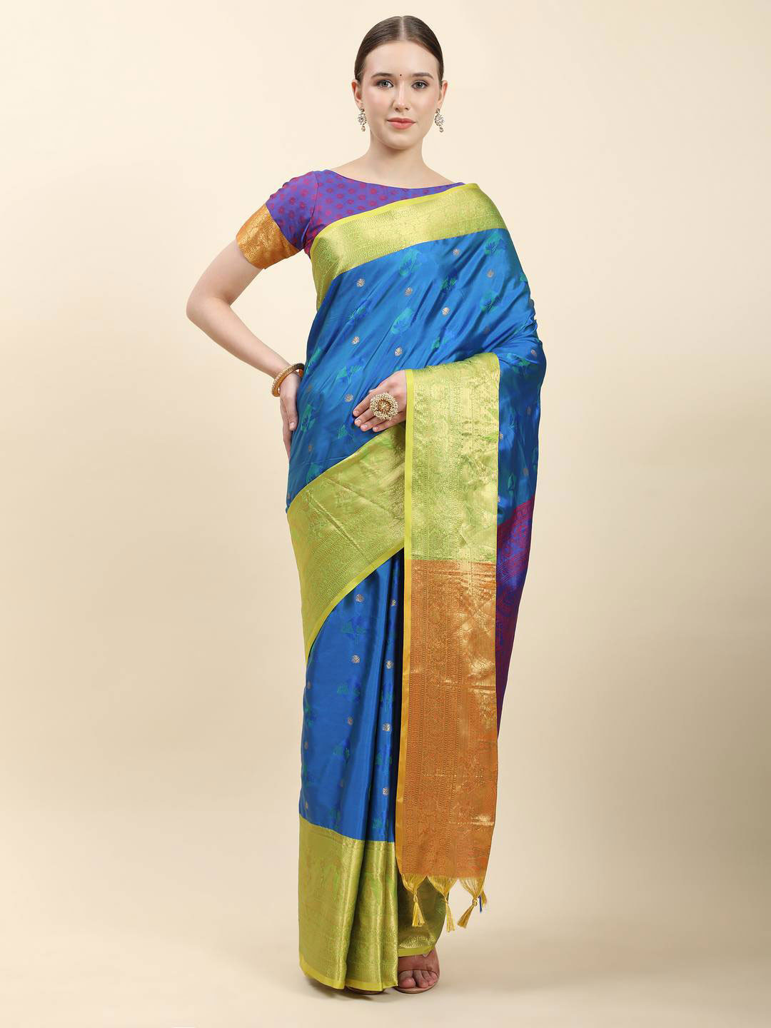 

ZILVIRA Ethnic Woven Design Zari Pure Silk Saree, Blue