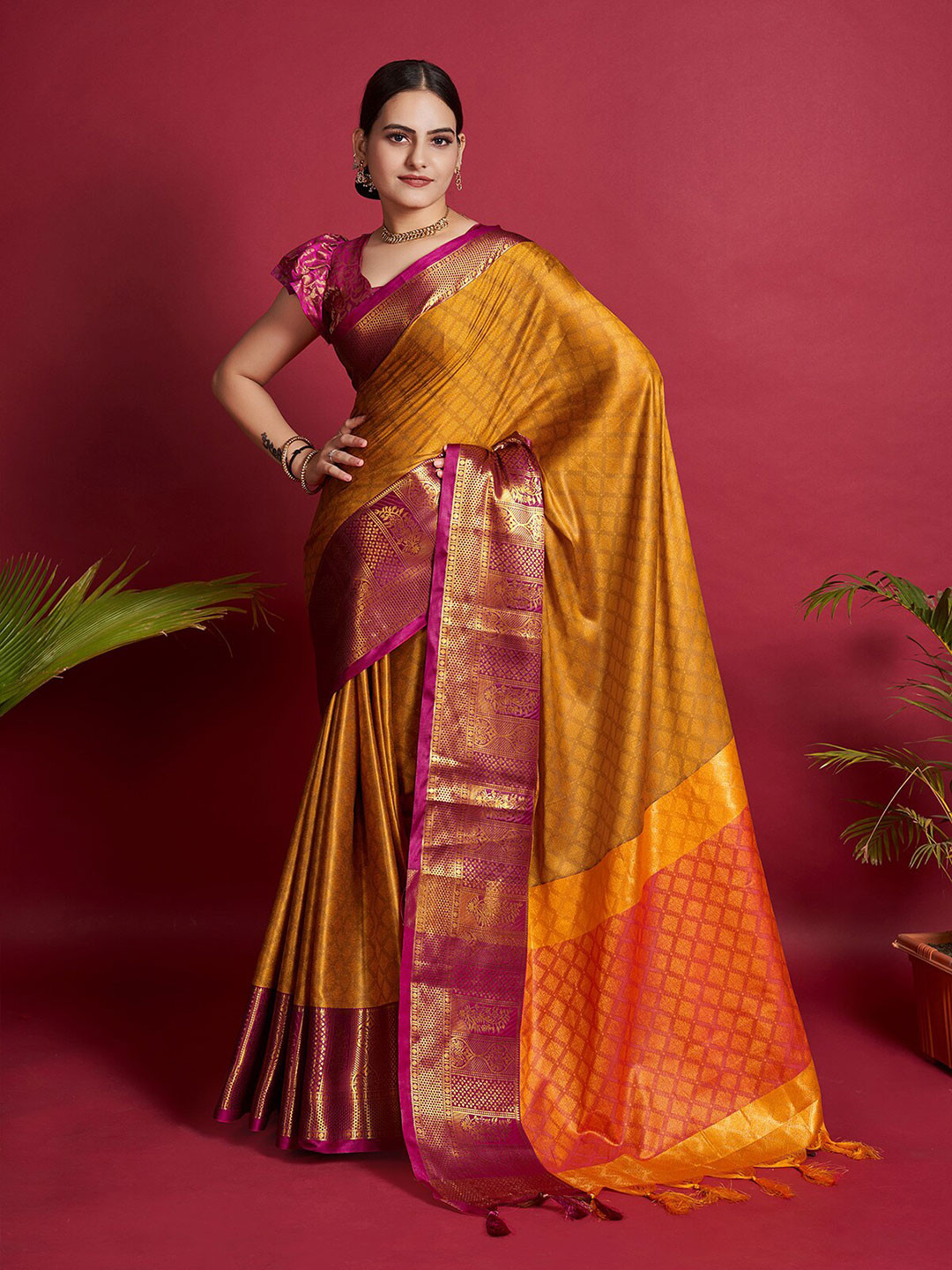 

Aldwych Ethnic Motifs Woven Design Zari Banarasi Designer Saree, Orange
