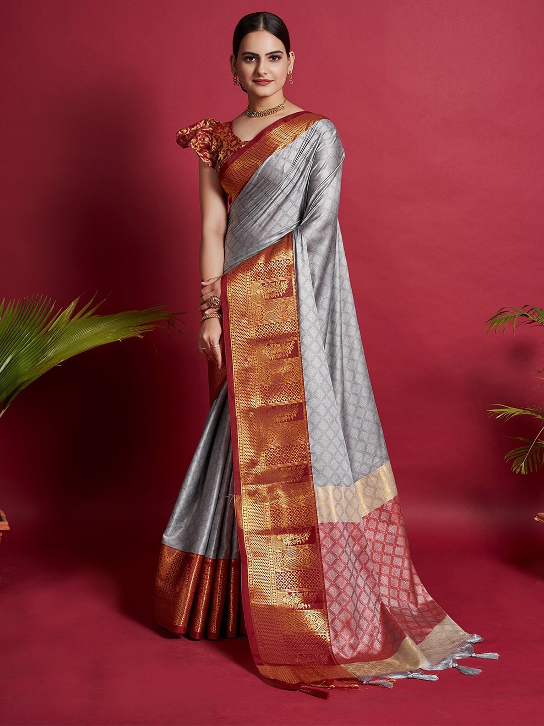

Aldwych Ethnic Motifs Woven Design Zari Banarasi Designer Saree, Grey