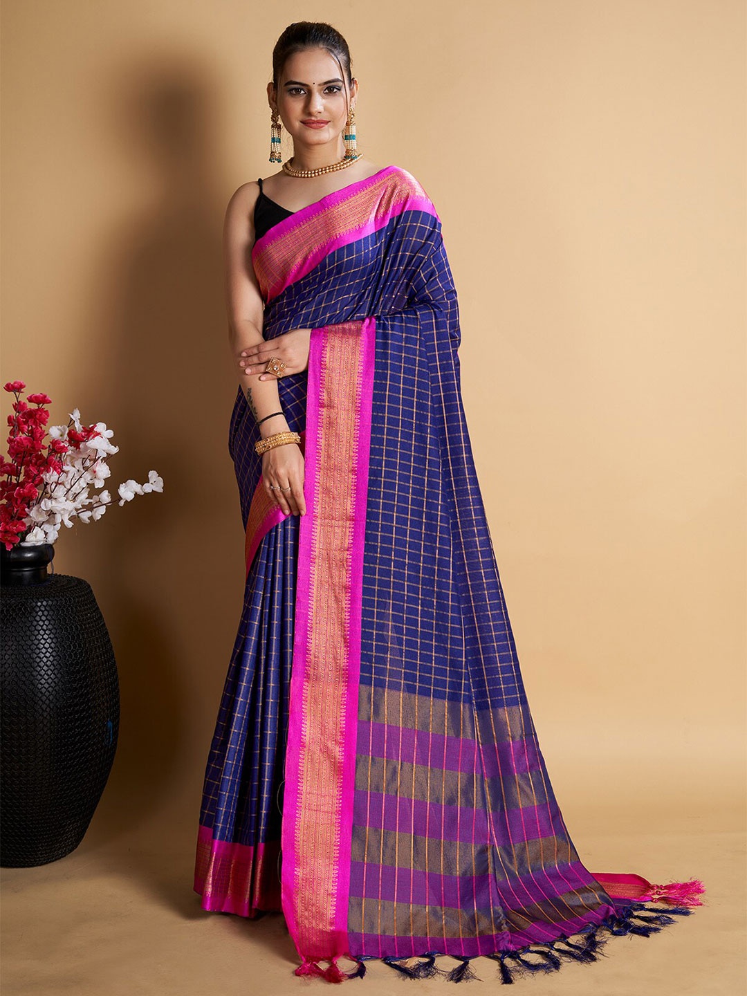 

Aldwych Striped Woven Design Zari Banarasi Designer Saree, Blue