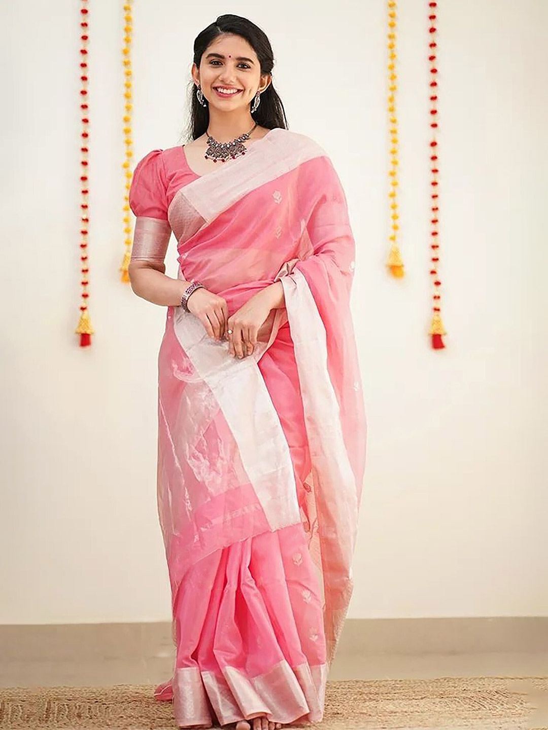 

Aldwych Embroidered Woven Design Zari Banarasi Designer Saree, Pink