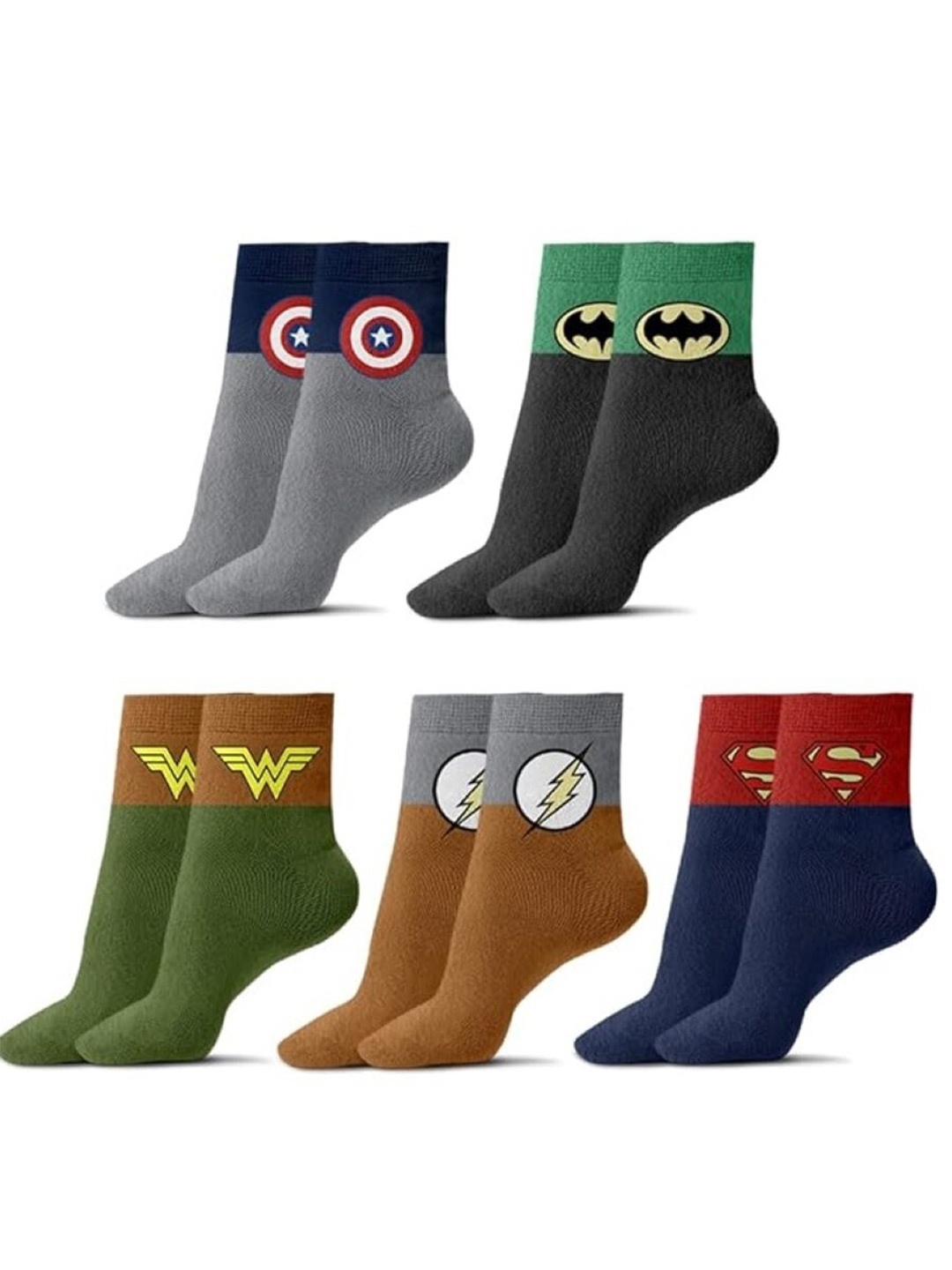 

EL REGALO Kids Pack Of 5 DC Patterned Ankle Length Socks, Blue