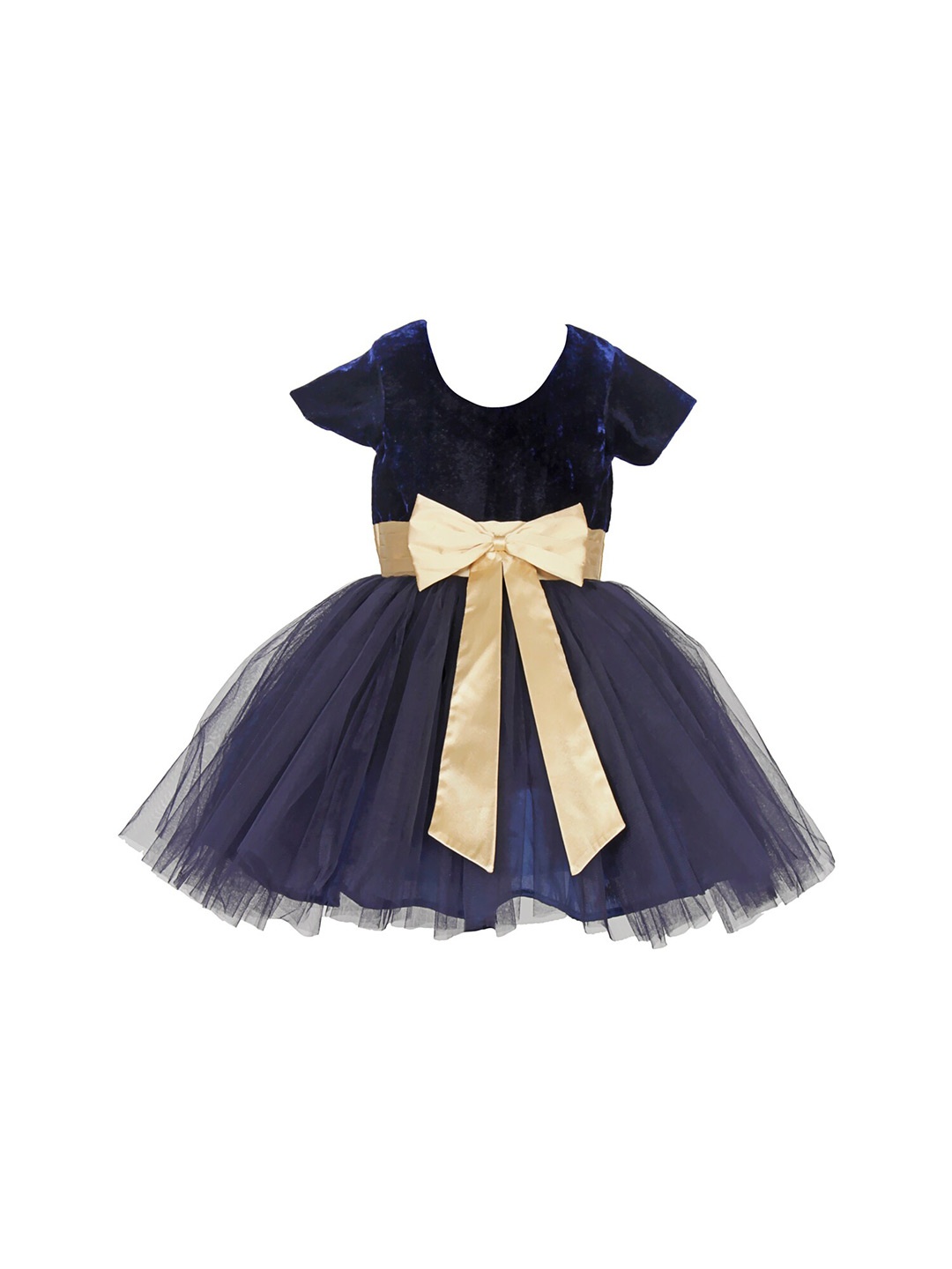 

BAESD Girls Round Neck Net Fit & Flare Dress, Navy blue