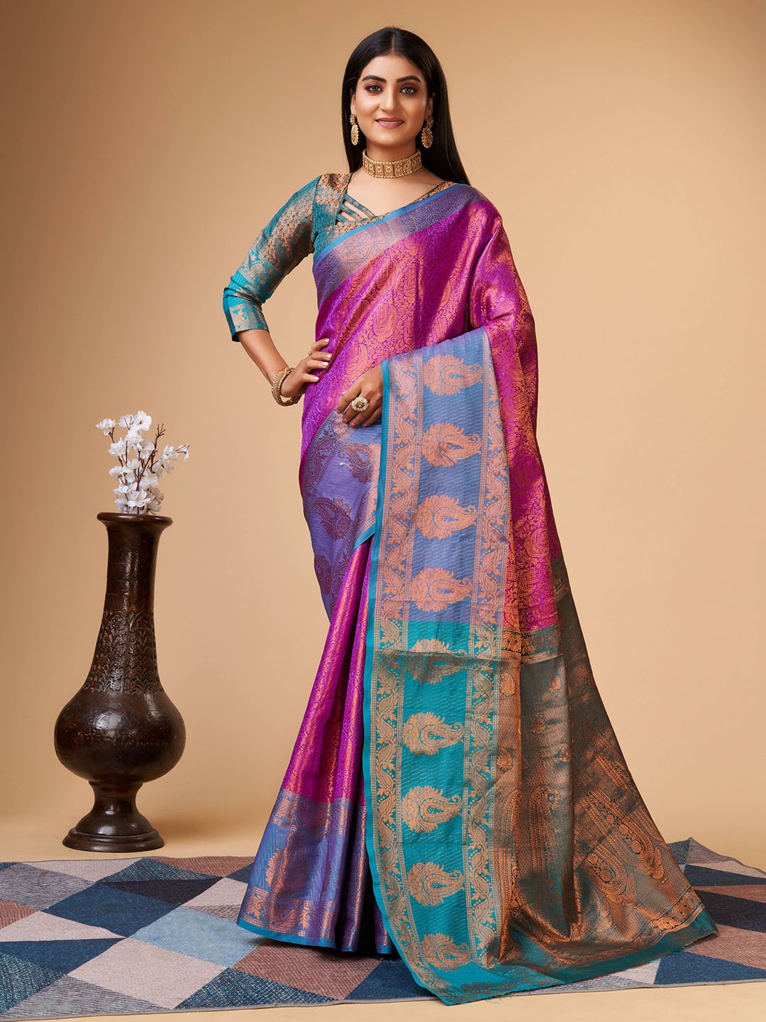

ZILVIRA Ethnic Motifs Woven Design Zari Saree, Purple