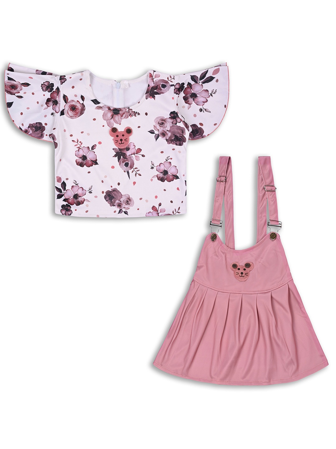 

Wish Karo Girls Floral Printed Cotton Top With Dungaree, Pink