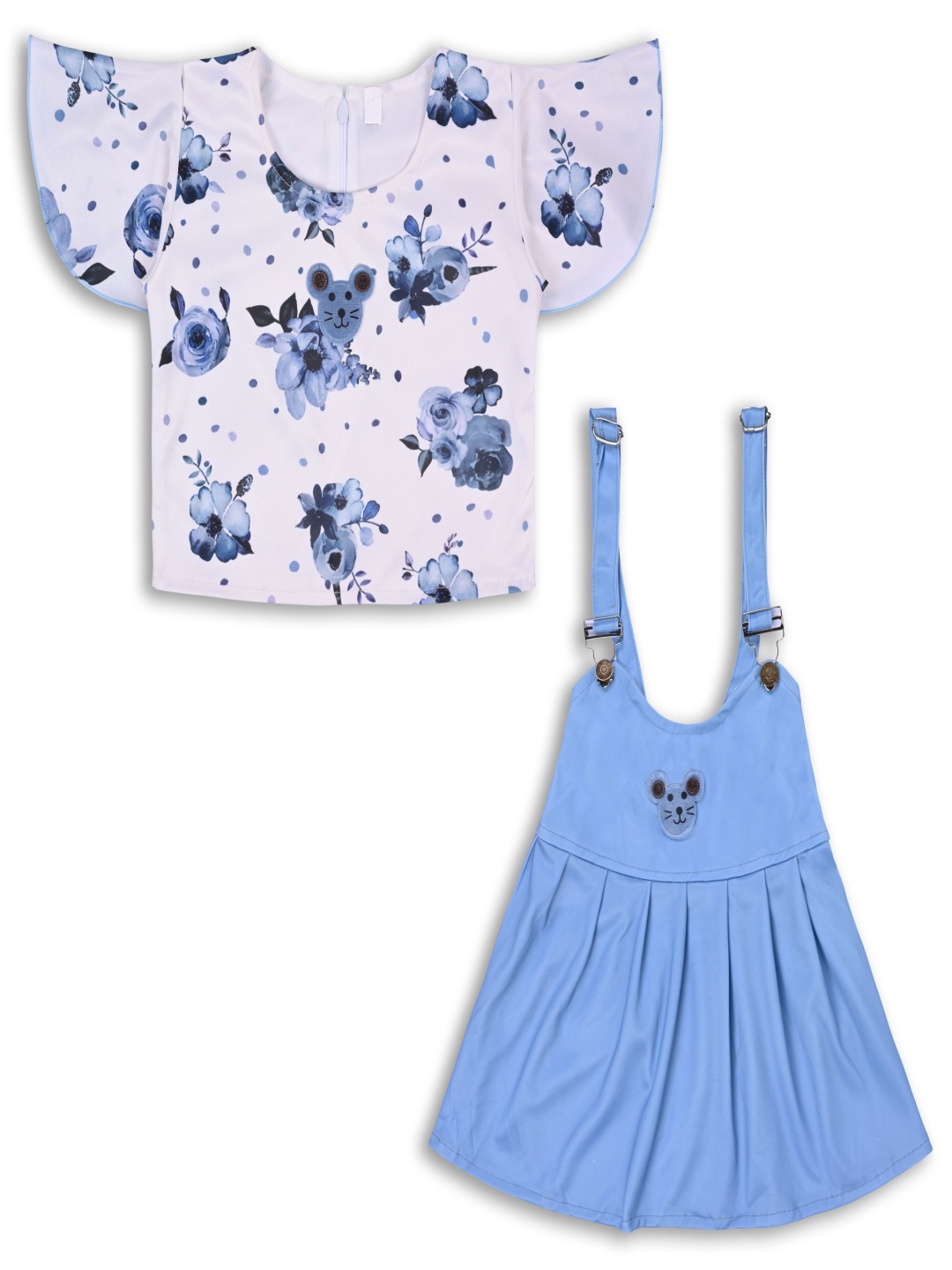 

Wish Karo Baby Girls Solid Pinafore Dress with Floral Top, Blue
