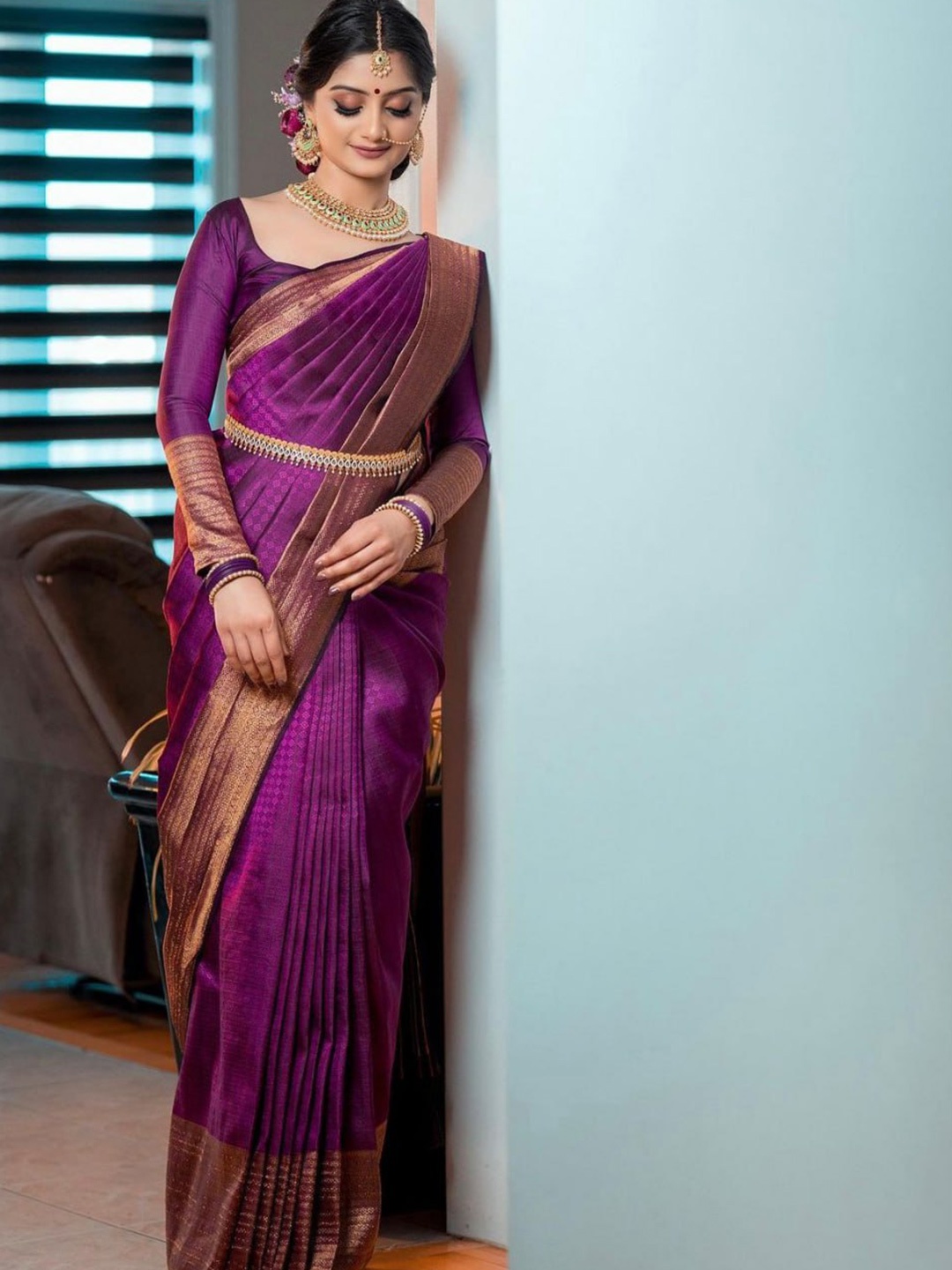

Quelea Pure Silk Banarasi Saree, Purple