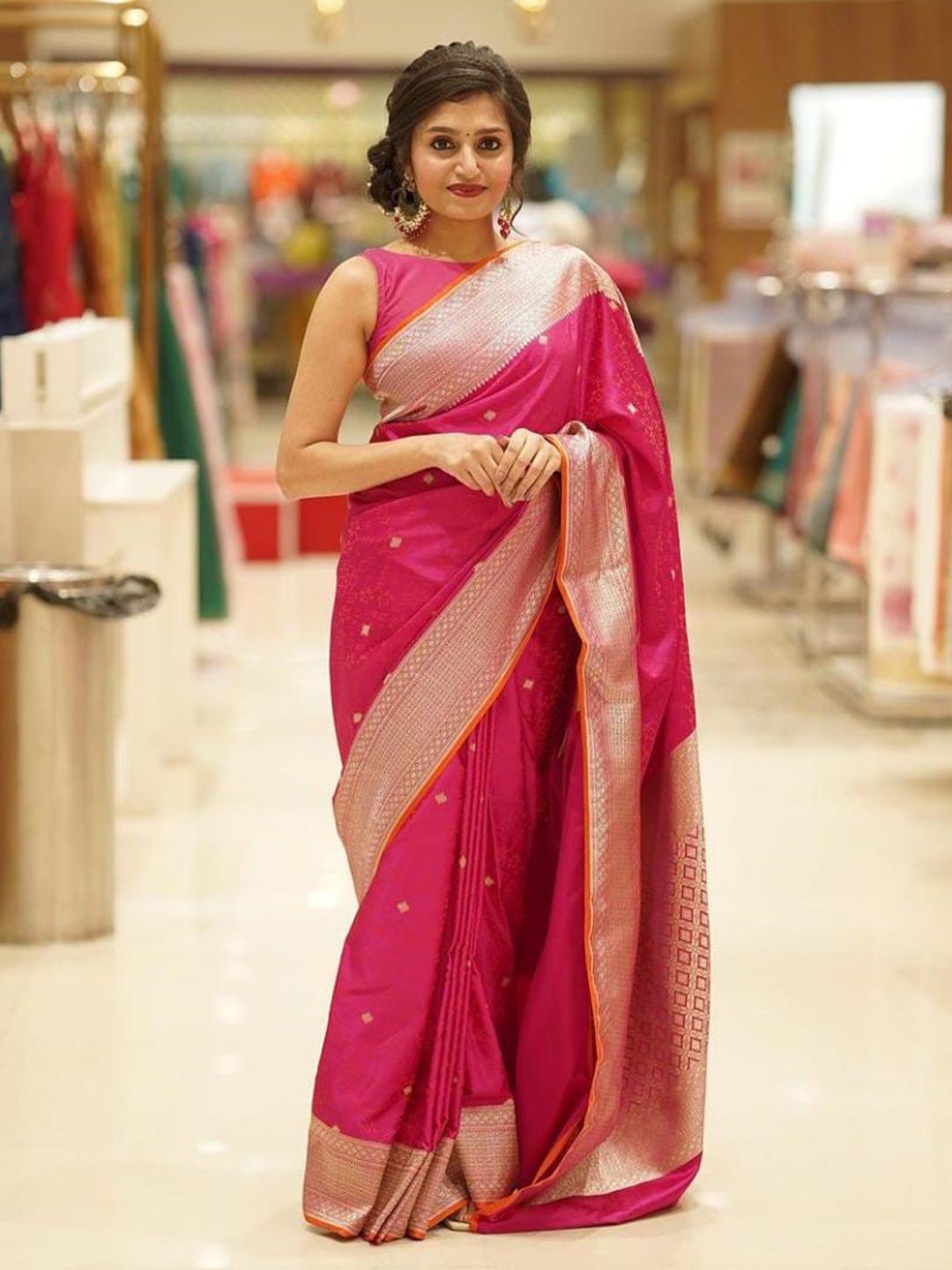 

Quelea Woven Design Zari Pure Silk Banarasi Saree, Pink